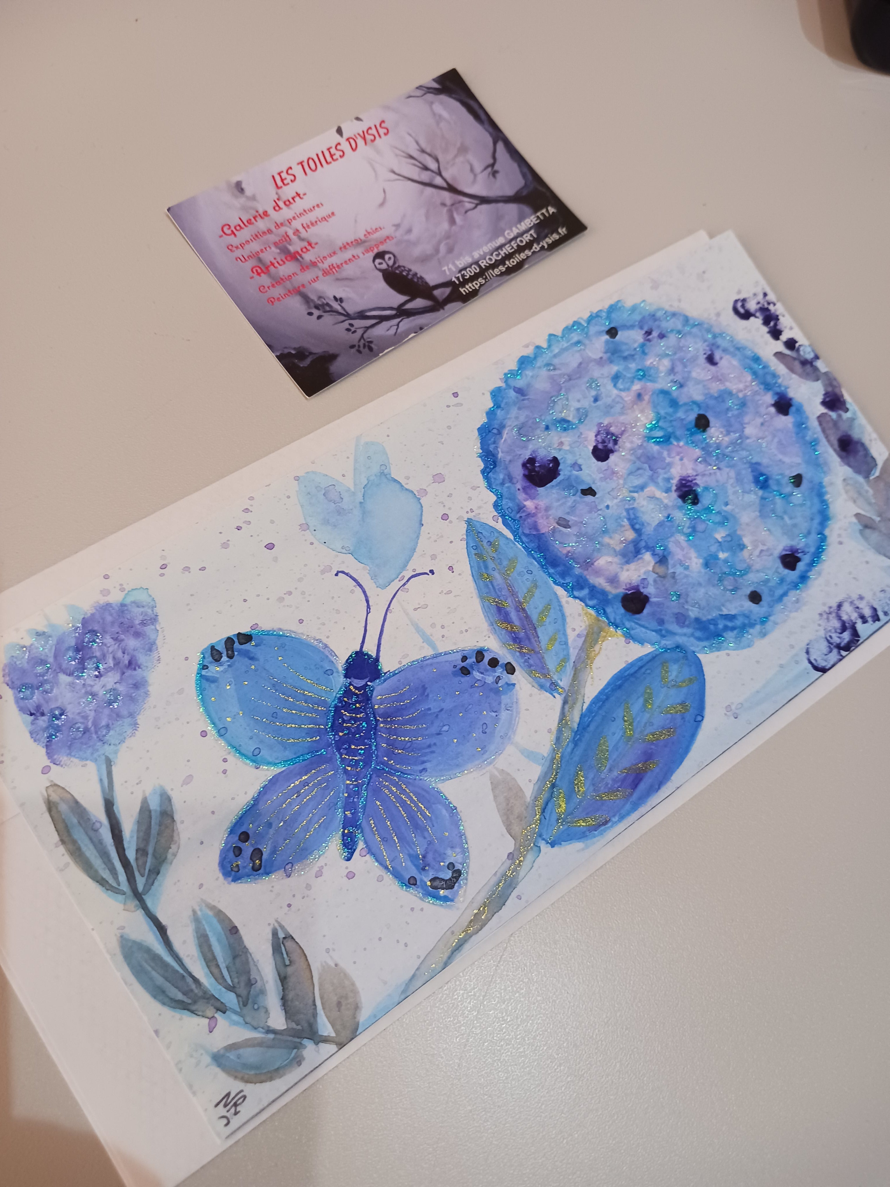 Carte papillon et hortensia