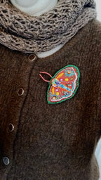 Broche papillon rouge et vert