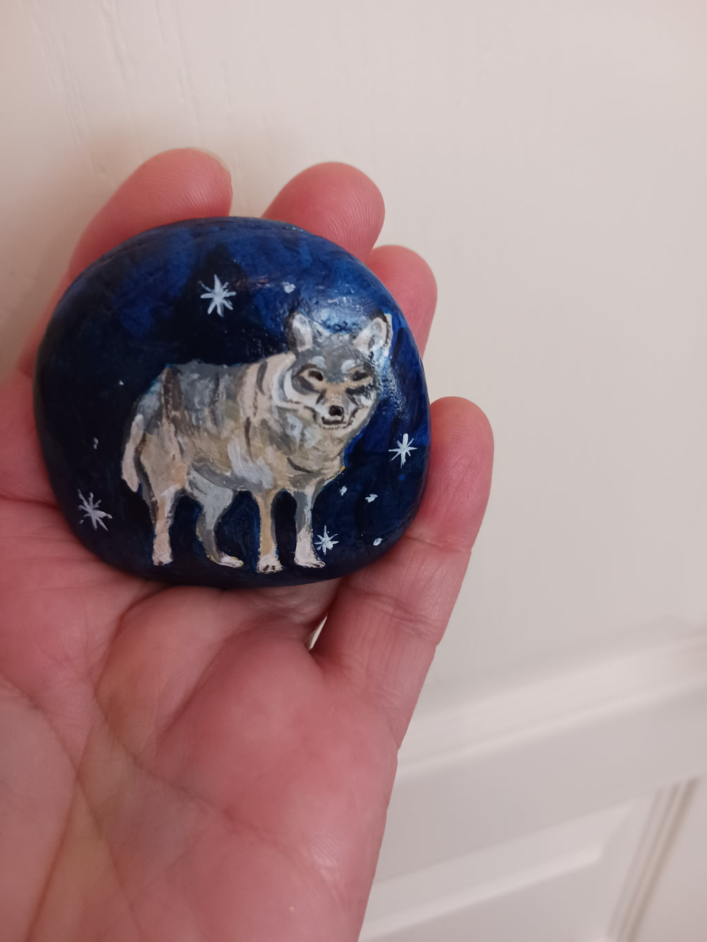 Galet Loup dans la nuit
