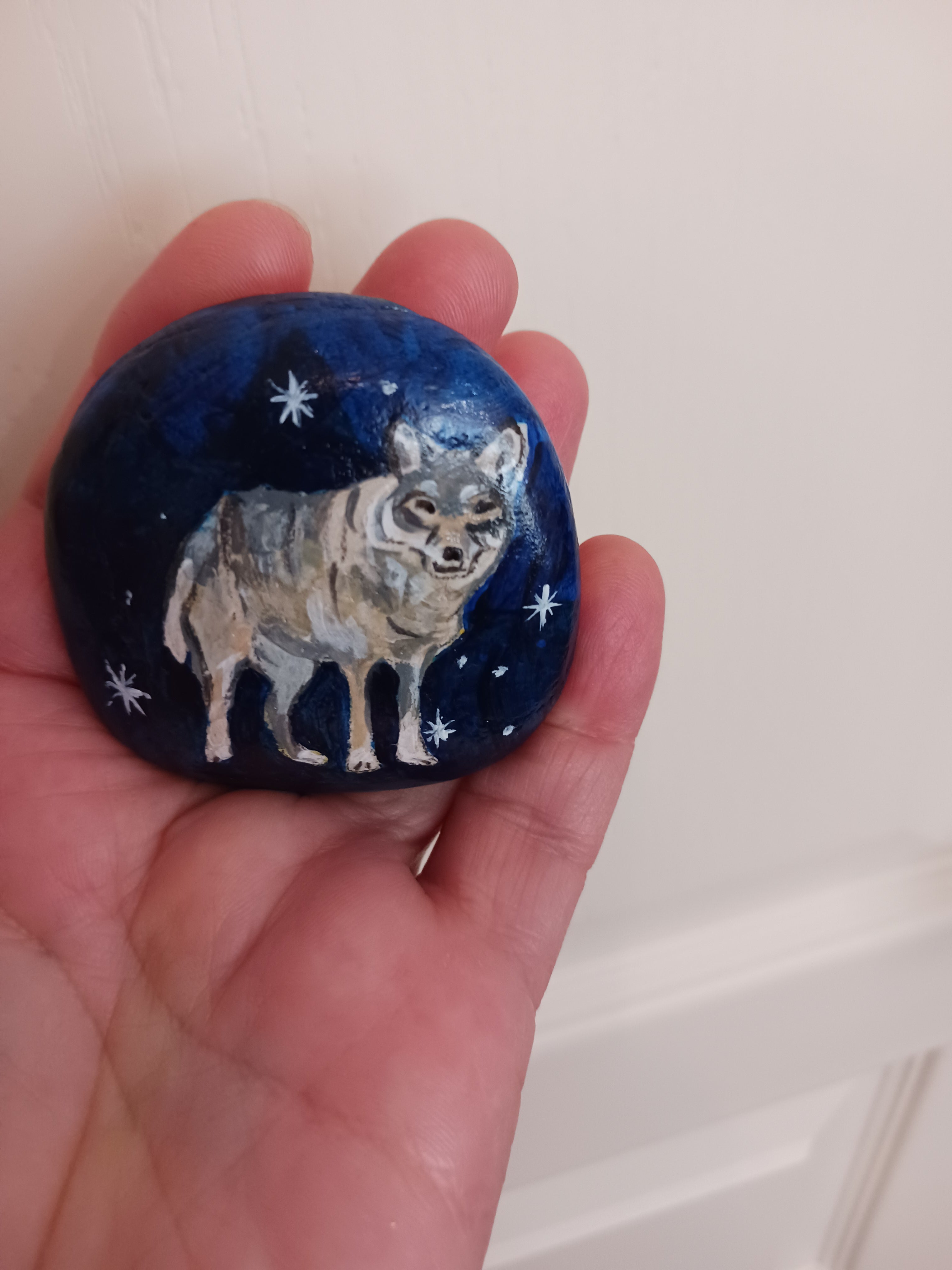 Galet Loup dans la nuit