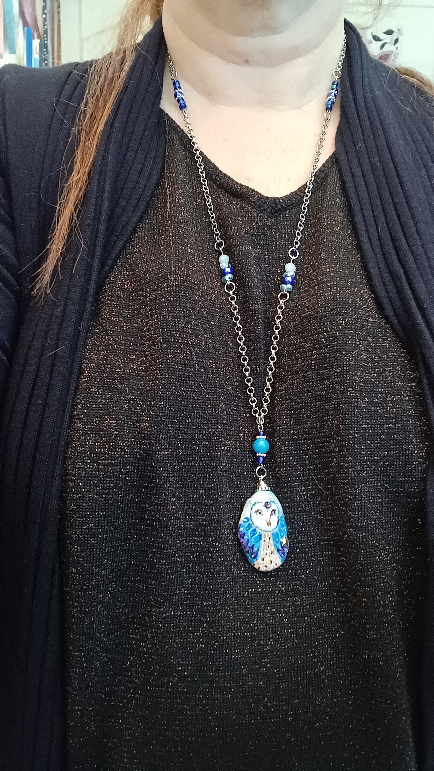 Sautoir Chouette Bleue
