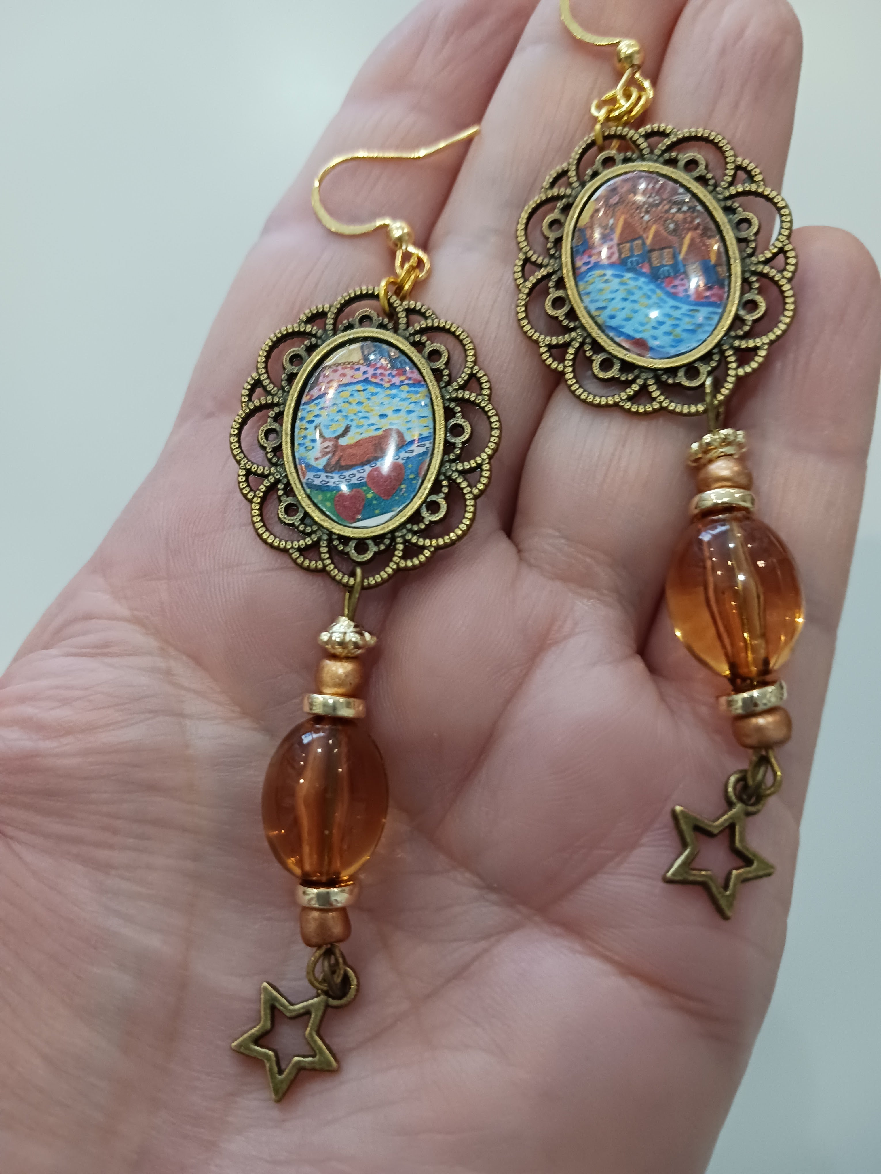 Boucles Bœuf et Village, inspiration Chagall