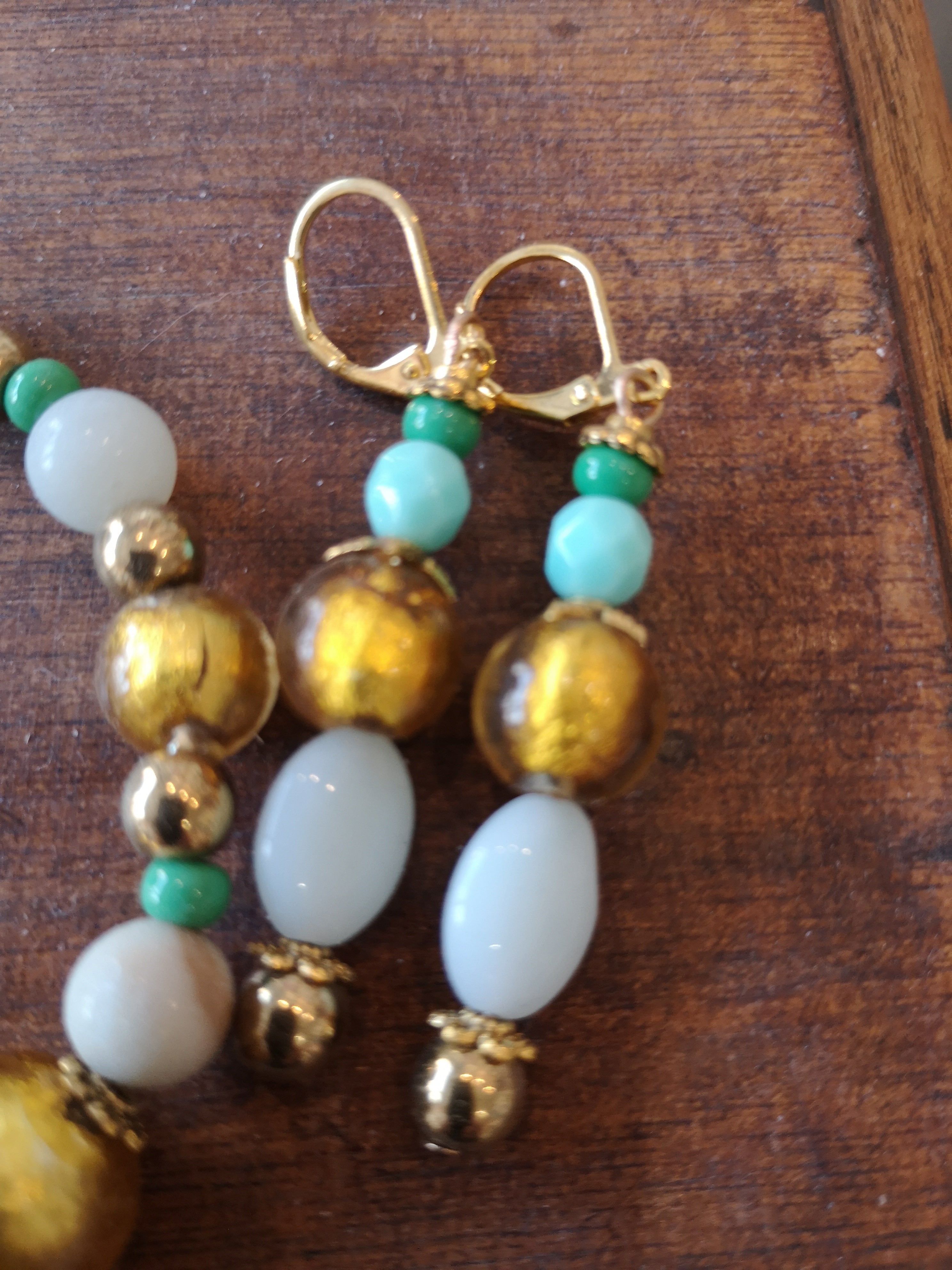 Duo de Charme Agates amazonites feuilles d'or