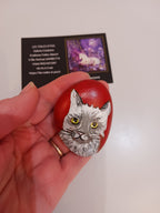 Galet Chat sur fond Rouge