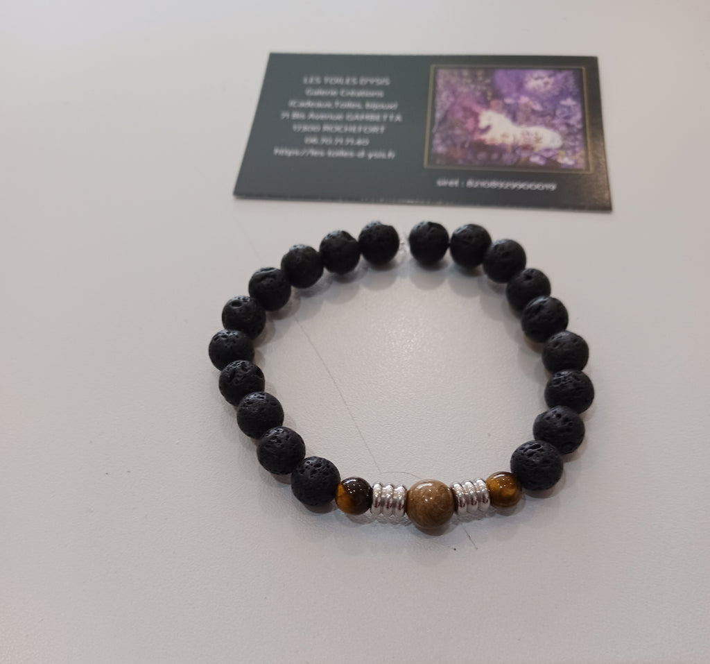 Bracelet homme oeil de tigre et jaspe feuille d'argent