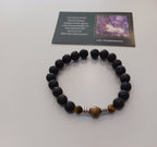 Bracelet homme oeil de tigre et jaspe feuille d'argent