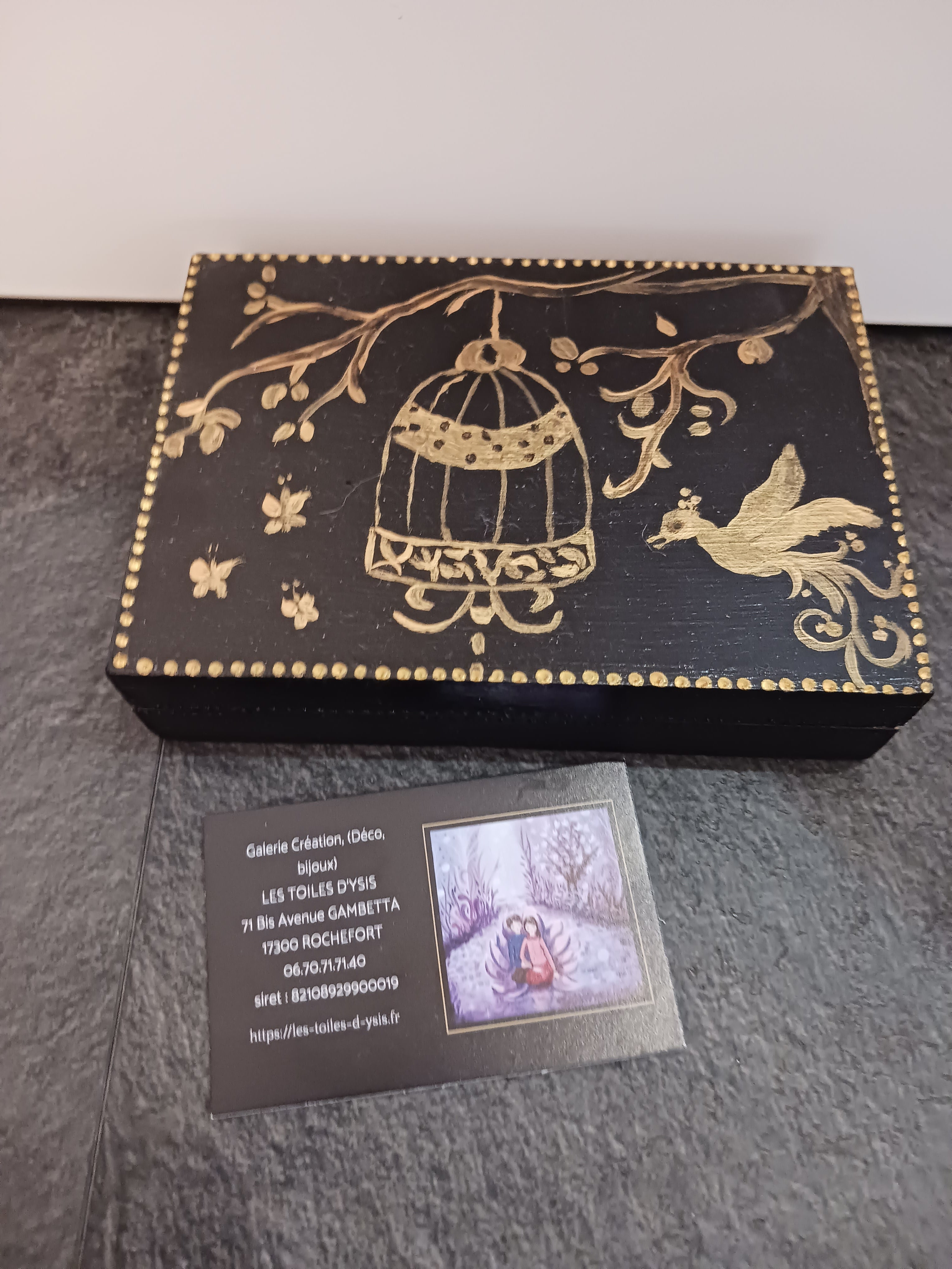 Petit coffret japonisant cage et oiseau