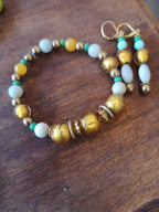 Duo de Charme Agates amazonites feuilles d'or