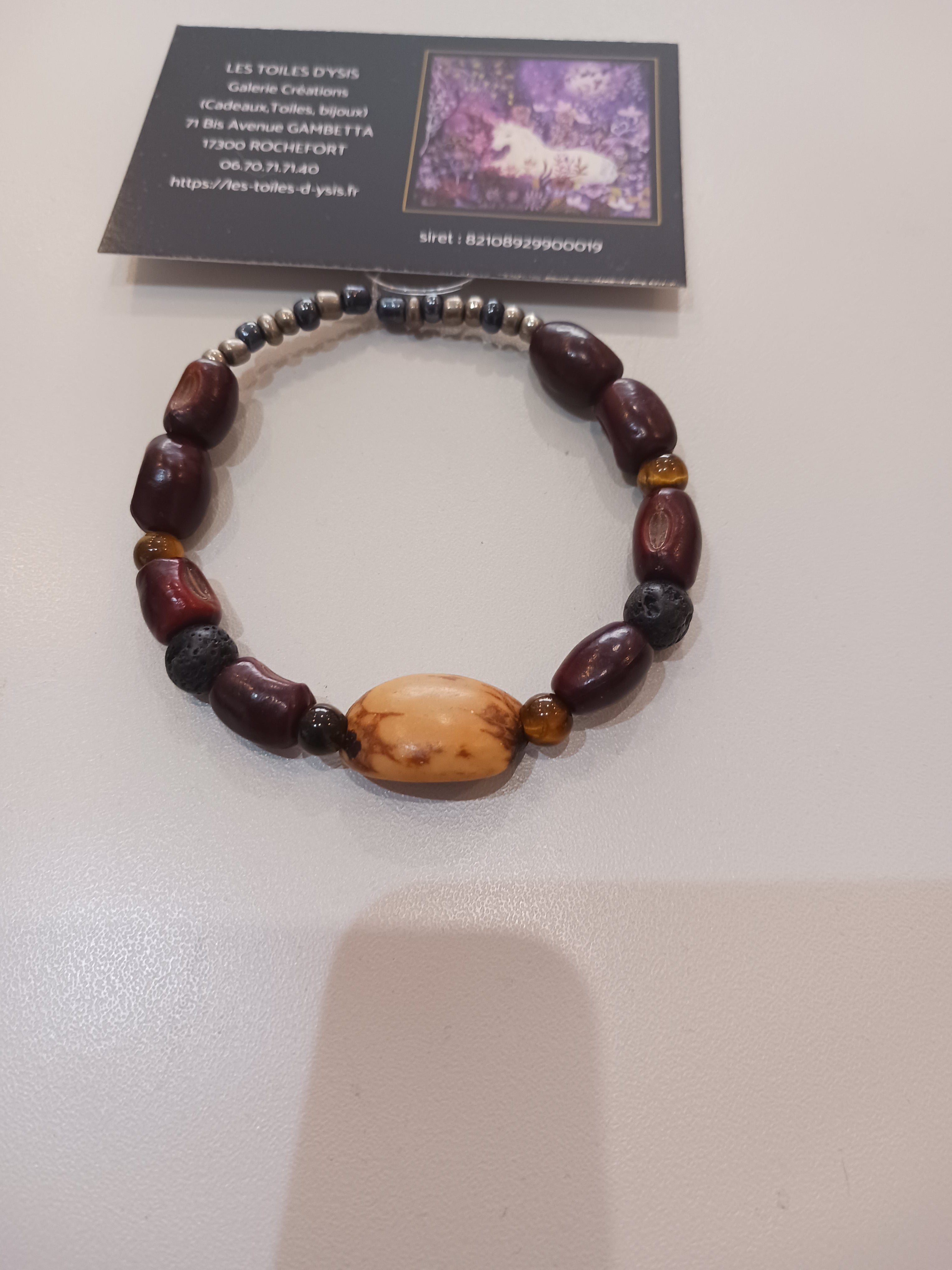 Bracelet graine, oeil de tigre, pierre de lave