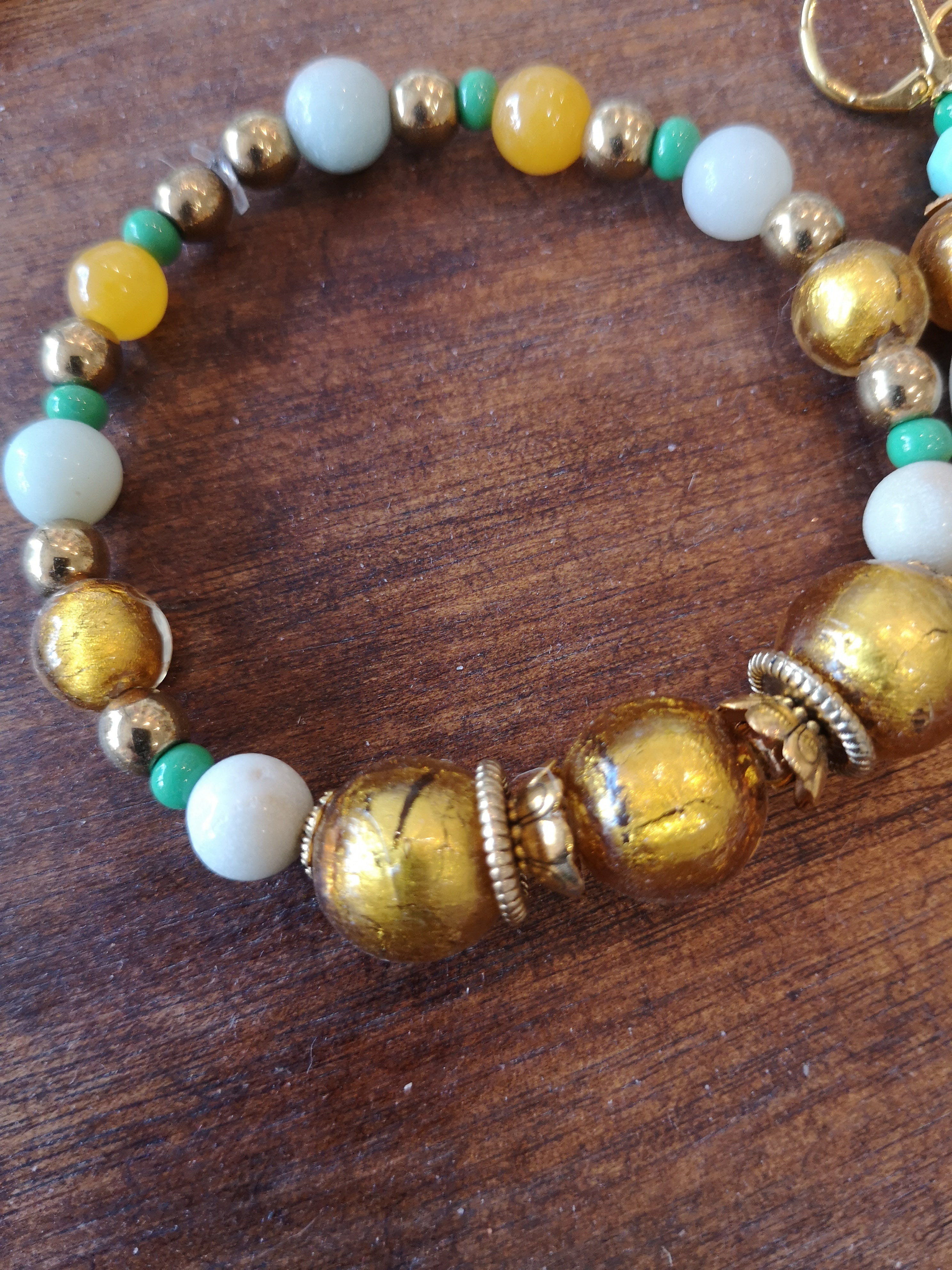 Duo de Charme Agates amazonites feuilles d'or