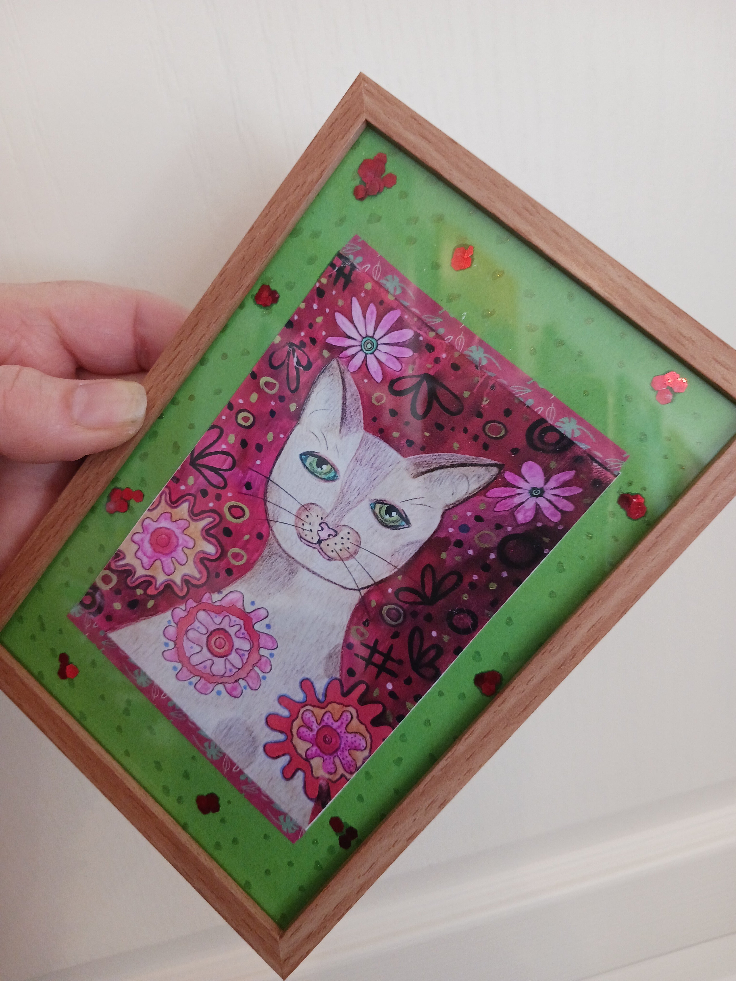 Petit cadre Minet dans les fleurs