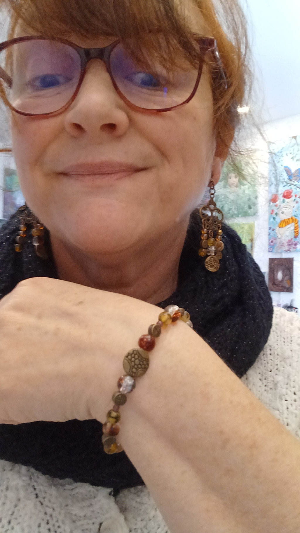 Duo agates, cristal, bronze
