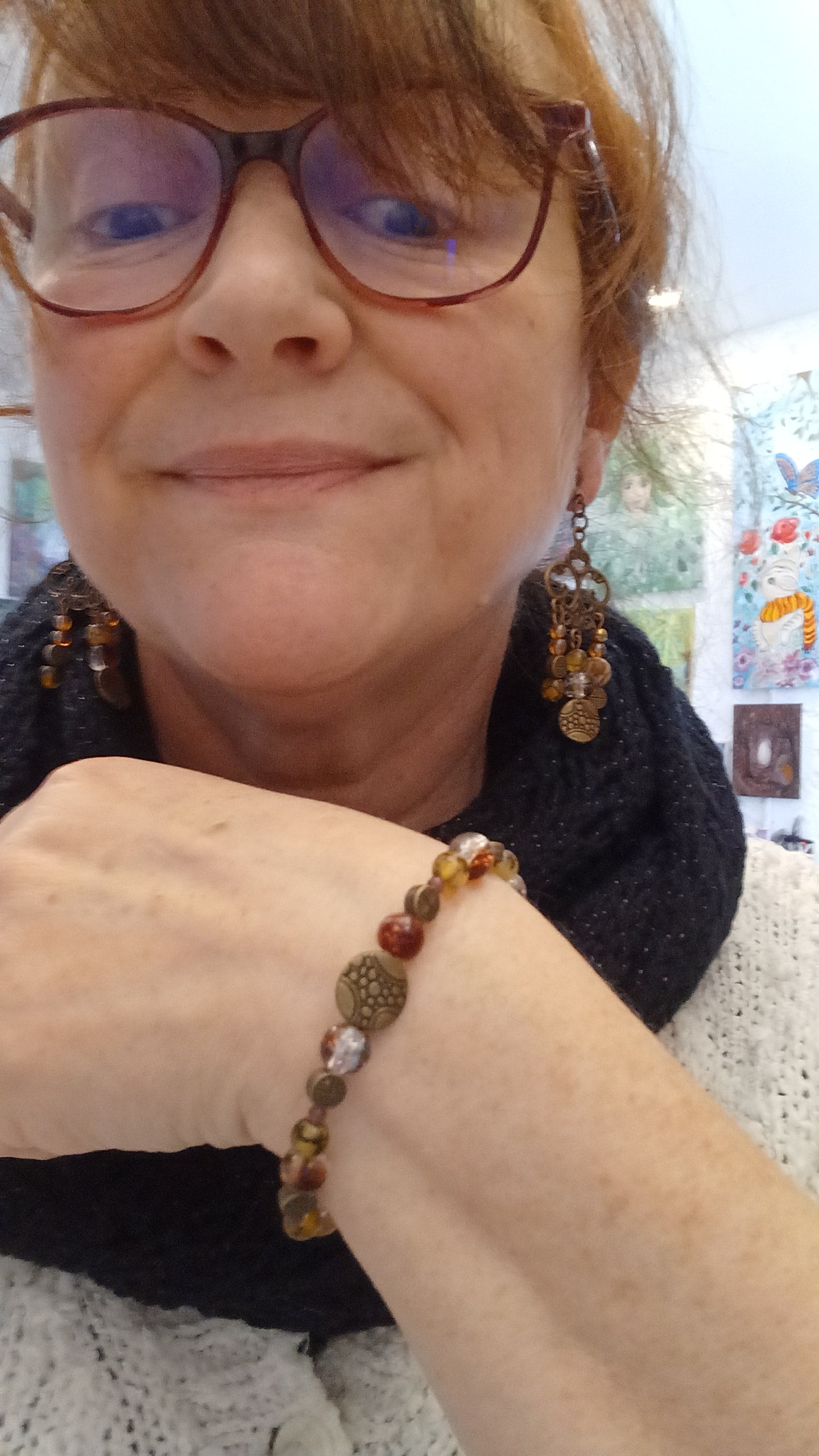 Duo agates, cristal, bronze