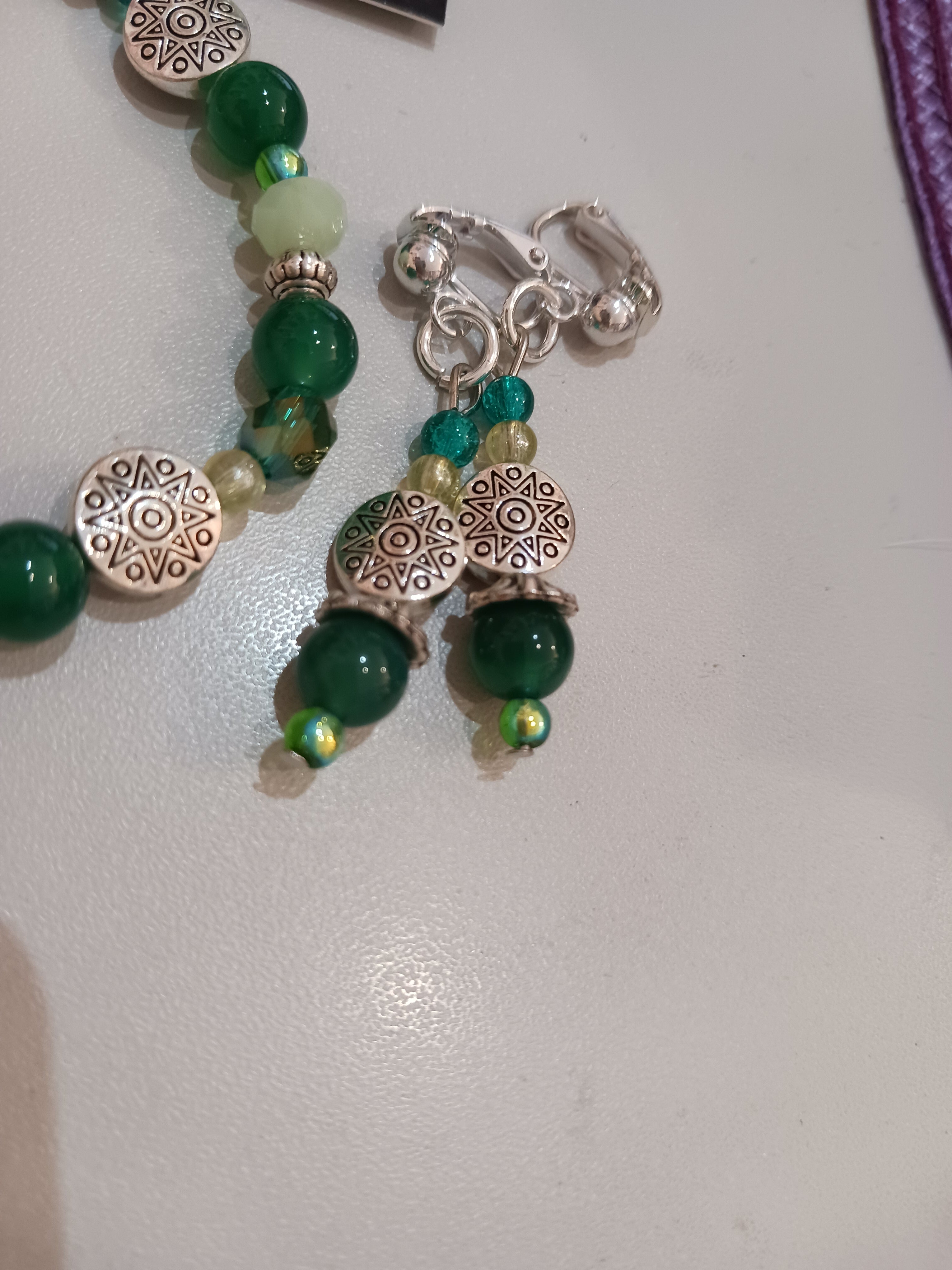 Duo agates, cristal, perles de verres