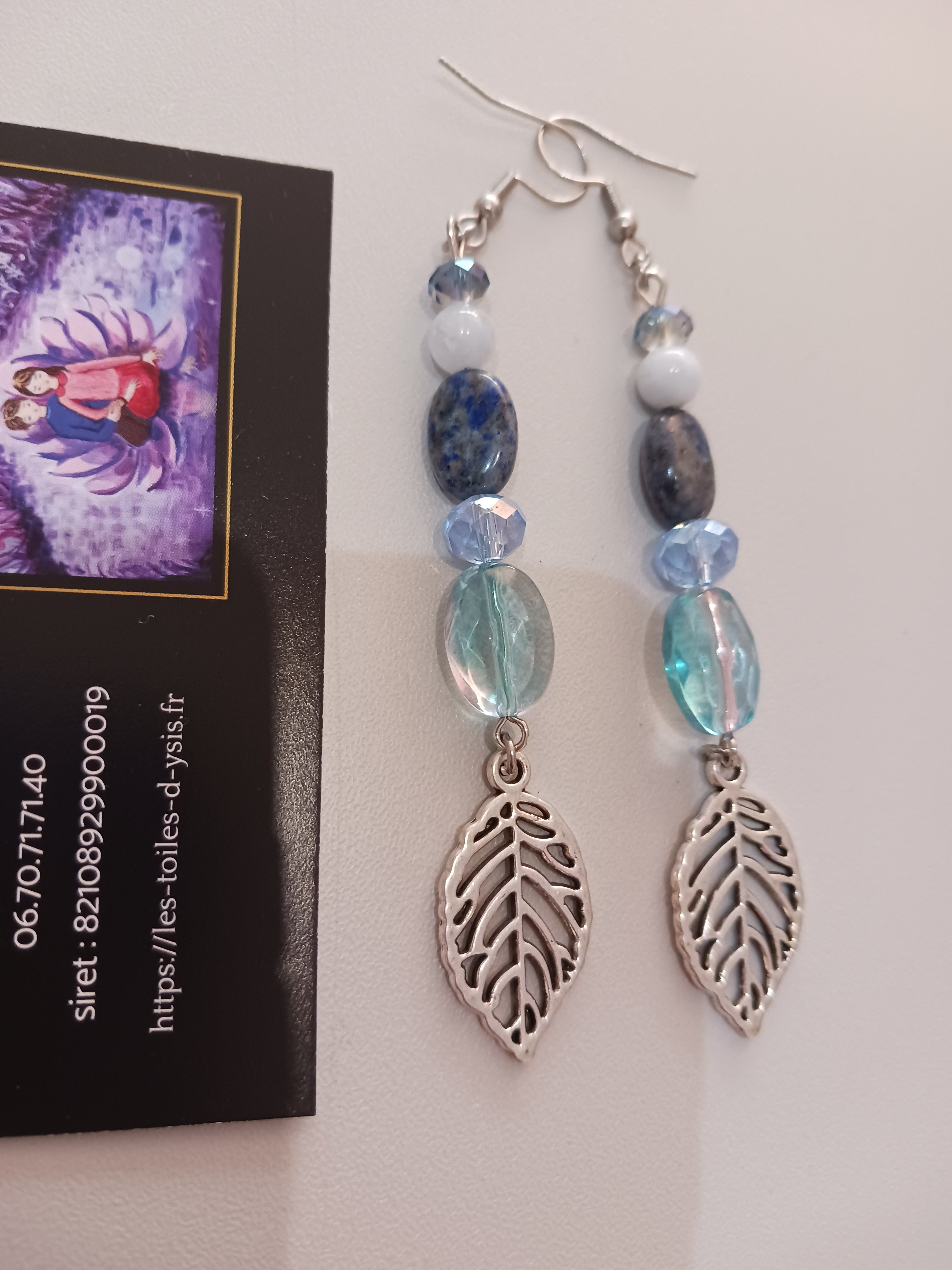 Boucles Lapis Lazulite, aigue marine et cristal