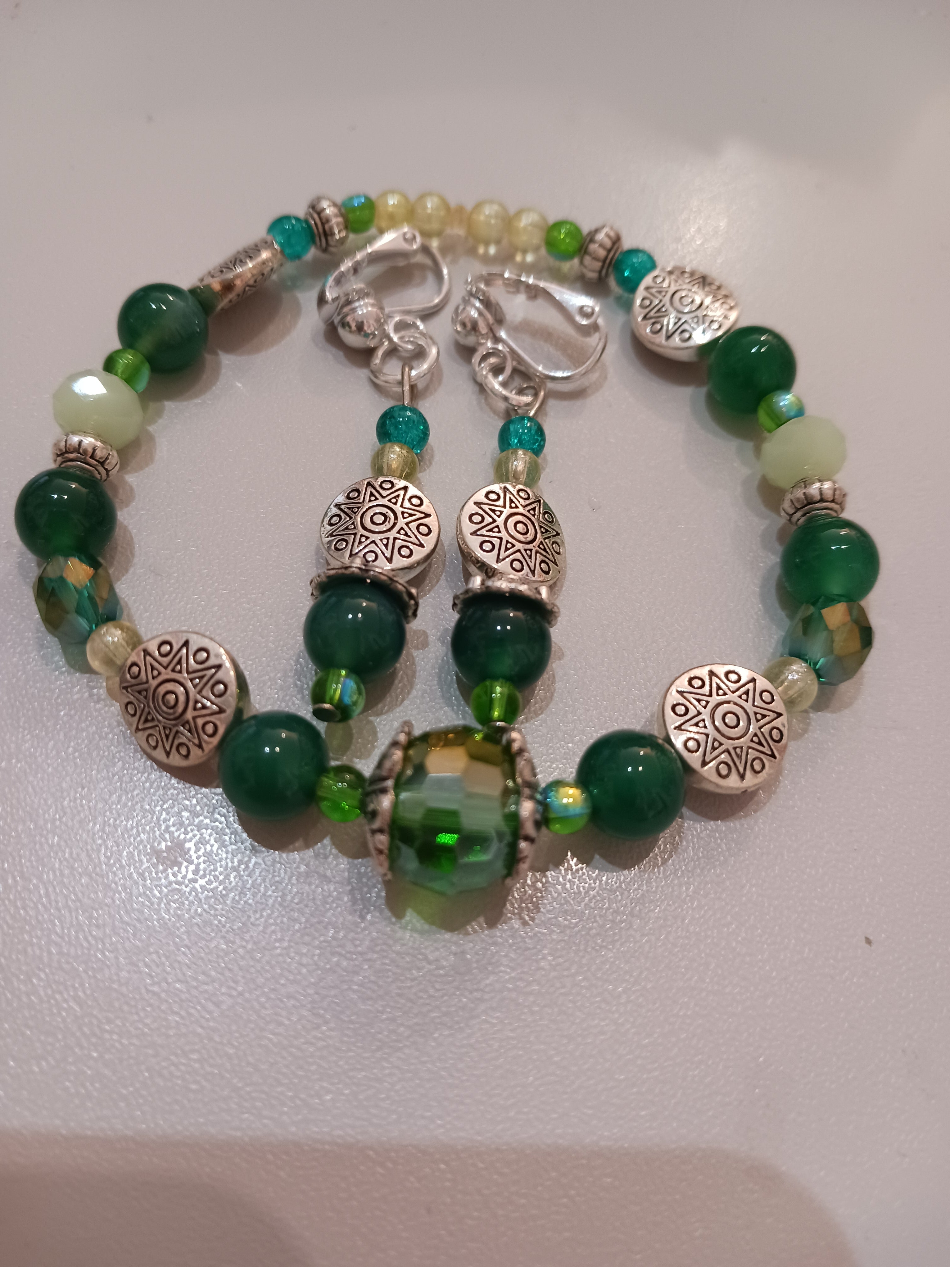 Duo agates, cristal, perles de verres