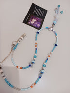 Collier fleurs, bleu blanc orange
