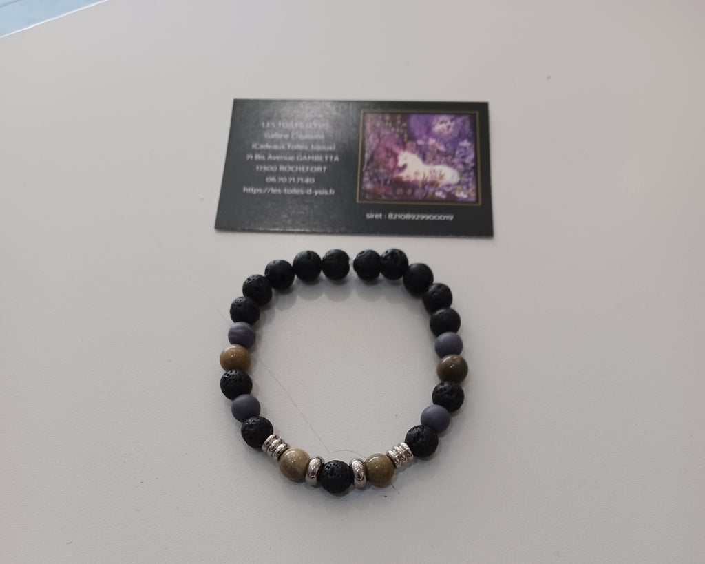 Bracelet homme  jaspe feuille d'argent