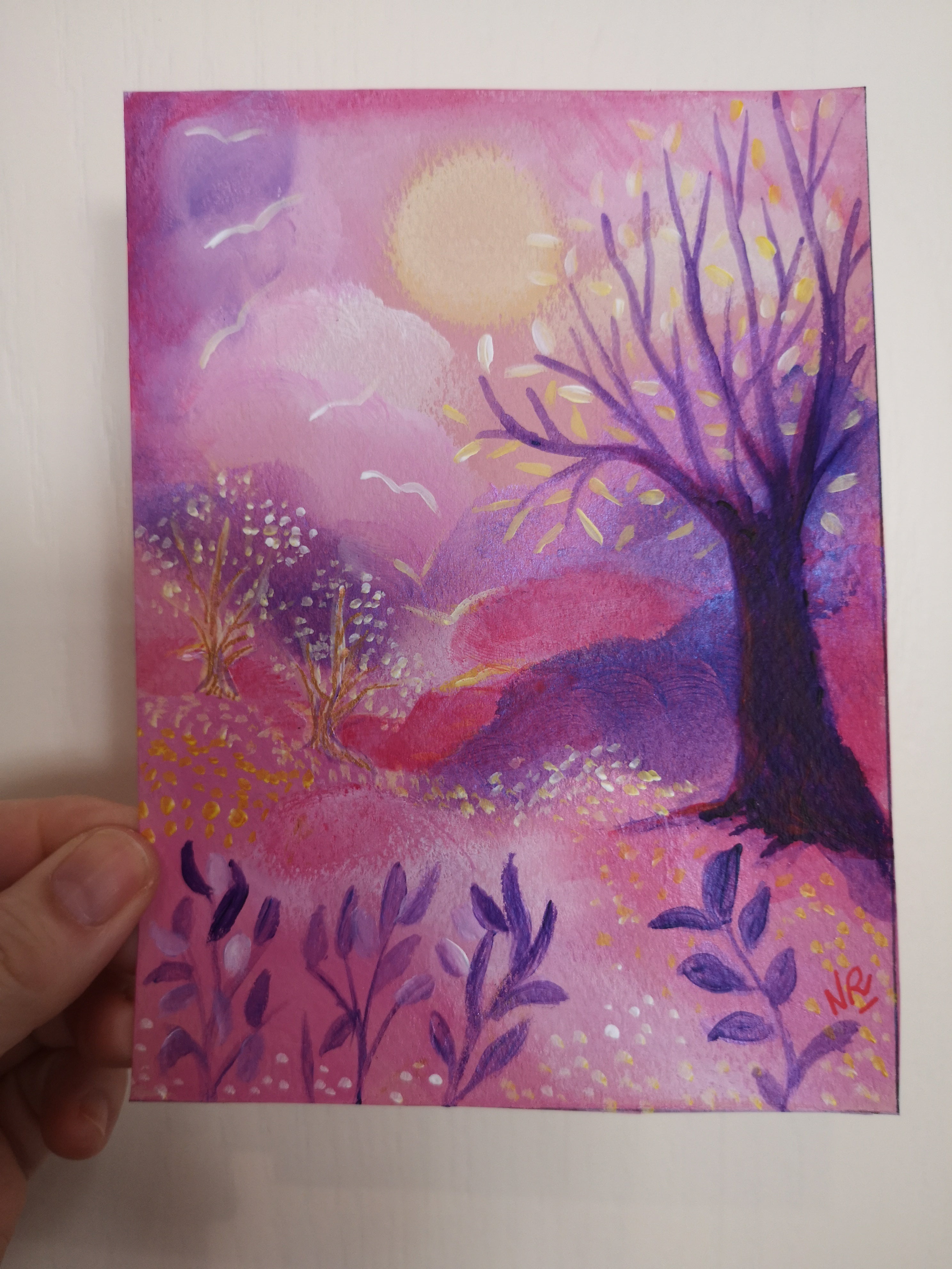 paysage rose et mauve