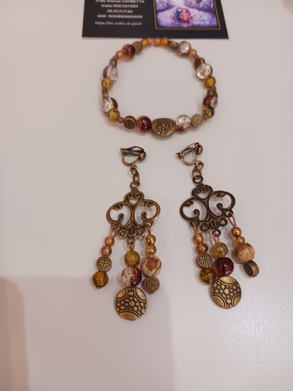 Duo agates, cristal, bronze