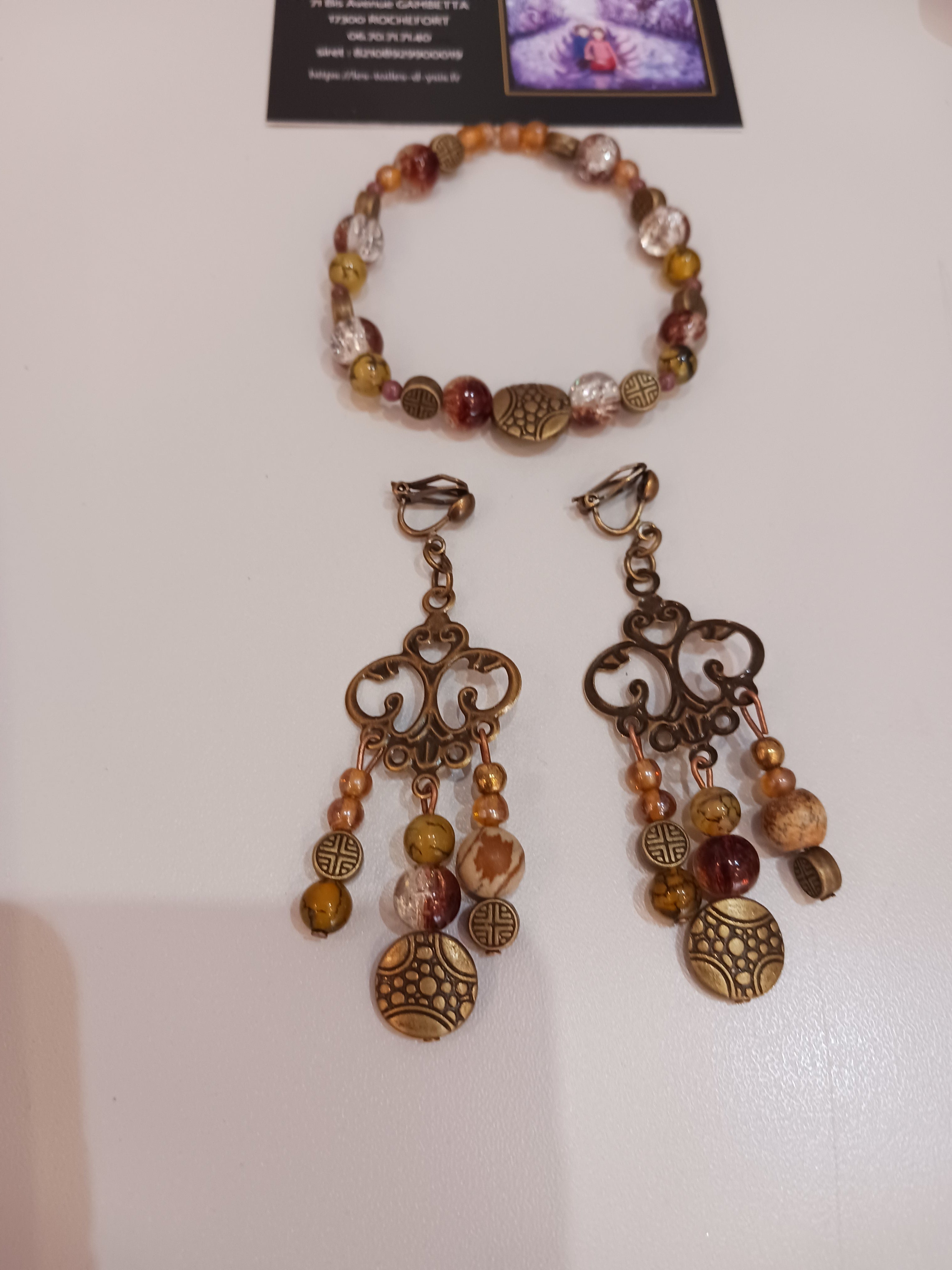 Duo agates, cristal, bronze