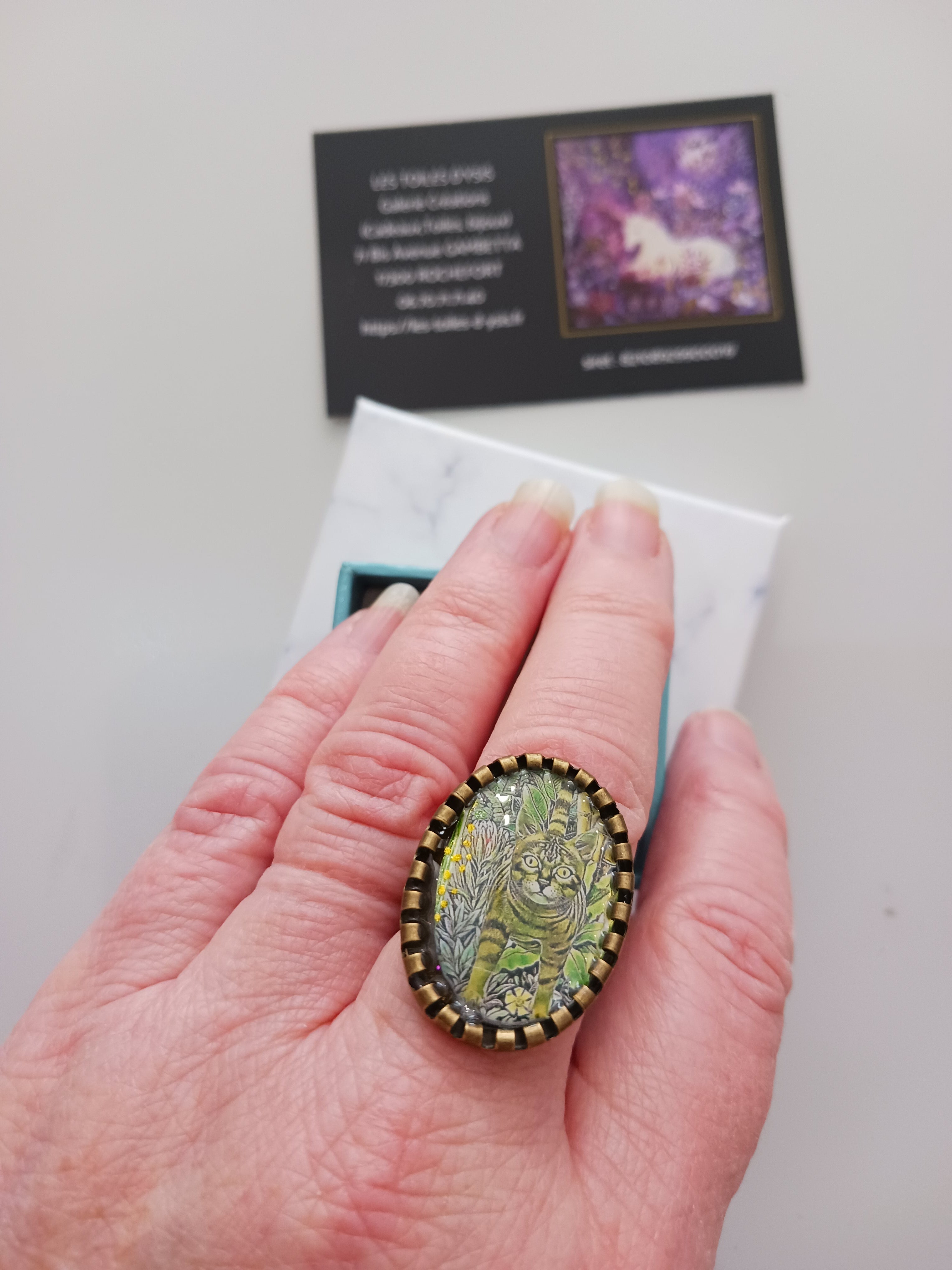 Bague "Le chat vert"