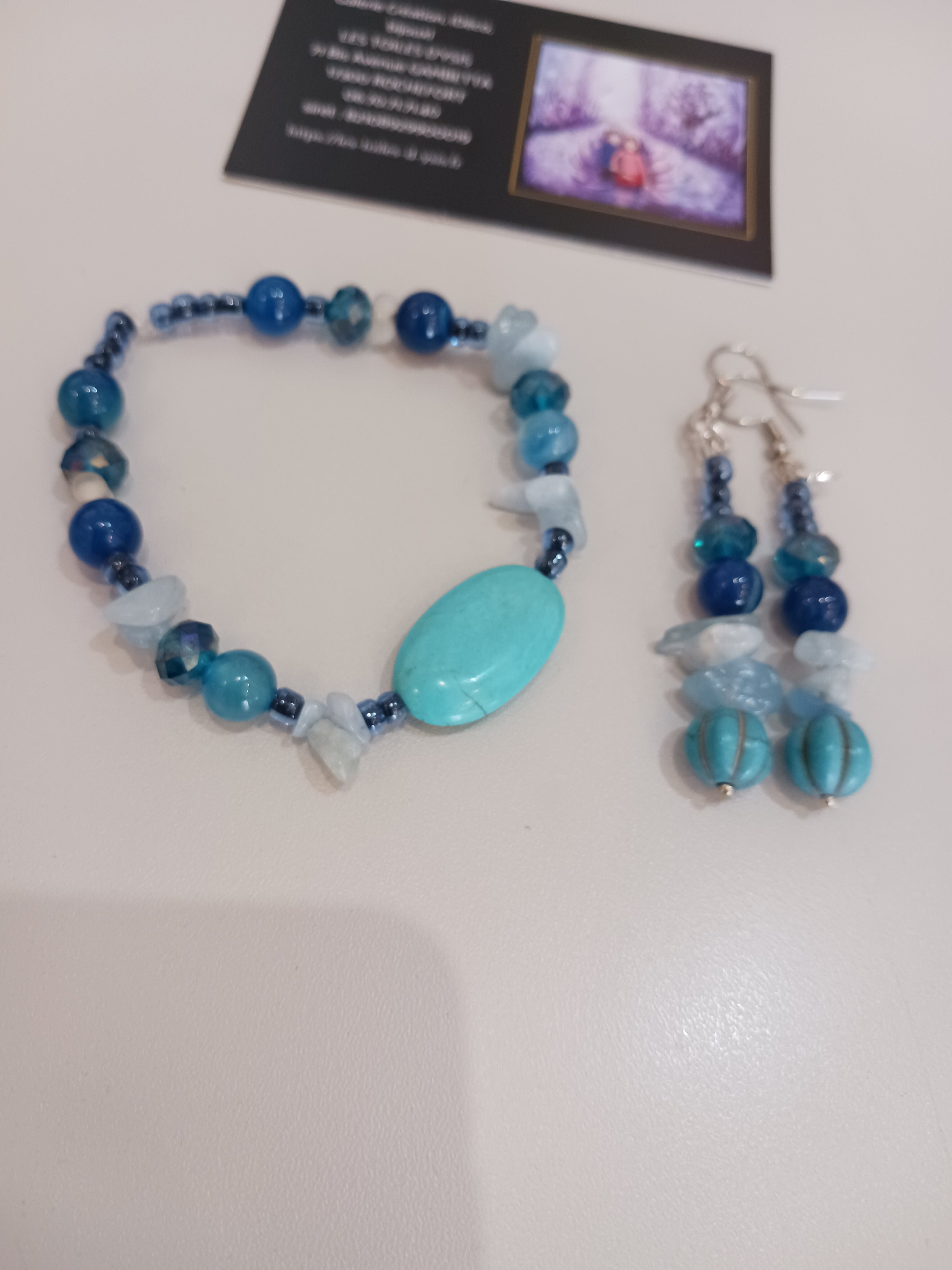 Parure "angélite, turquoise, agate"