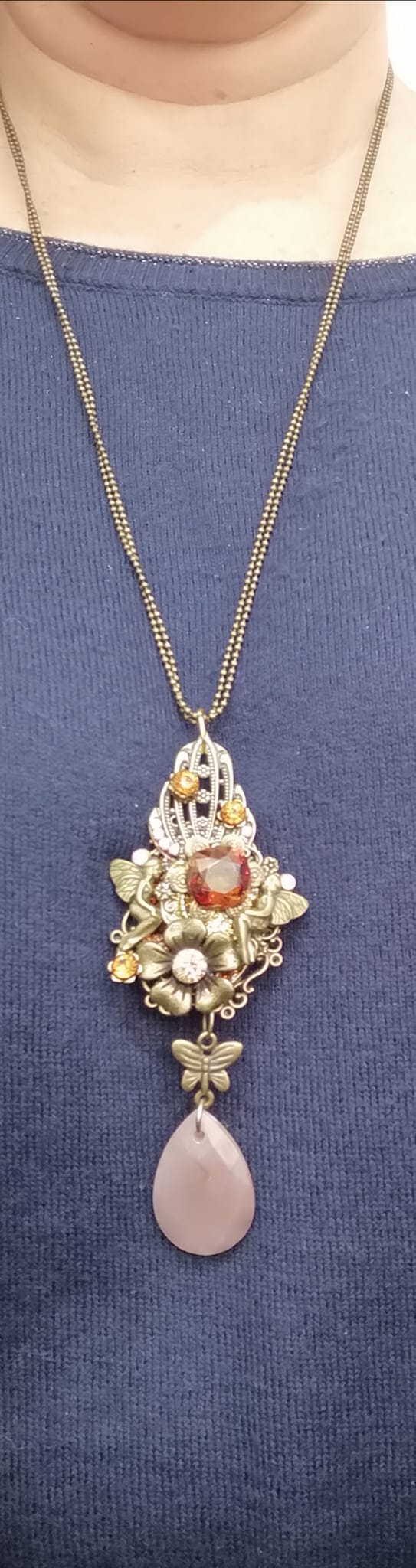 collier fée cristal papillon fleur