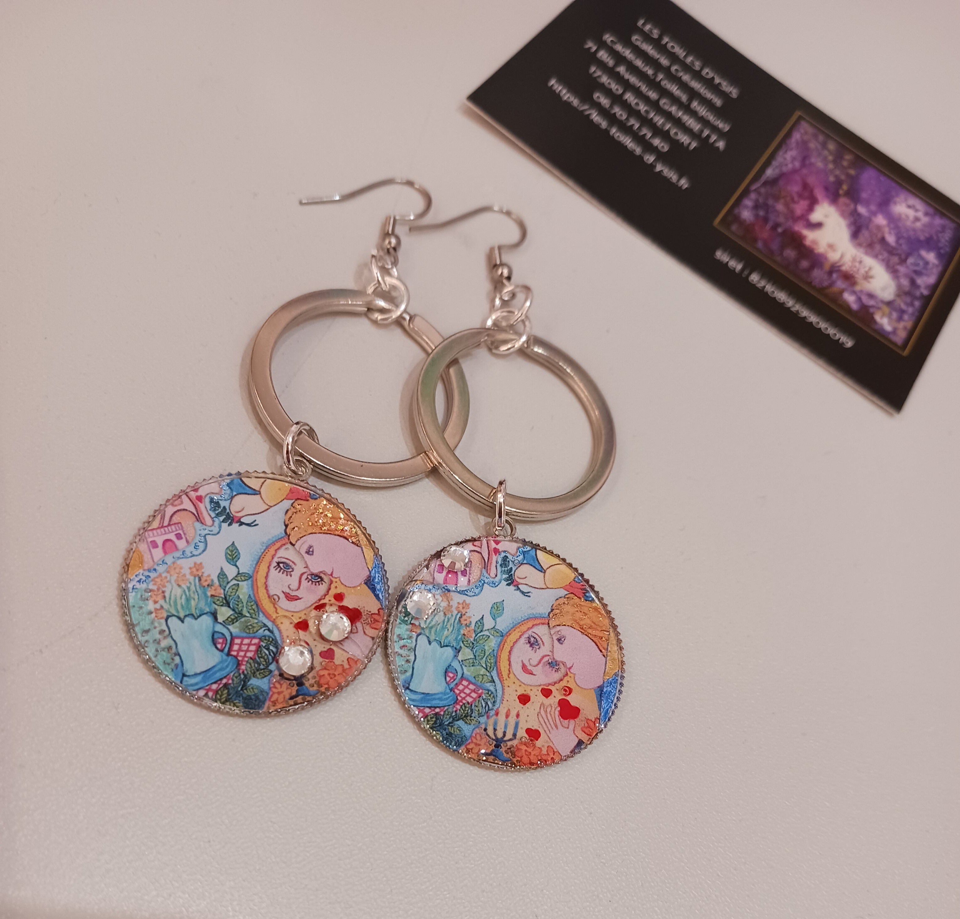 boucles inspiration Marc Chagall bleu jaune