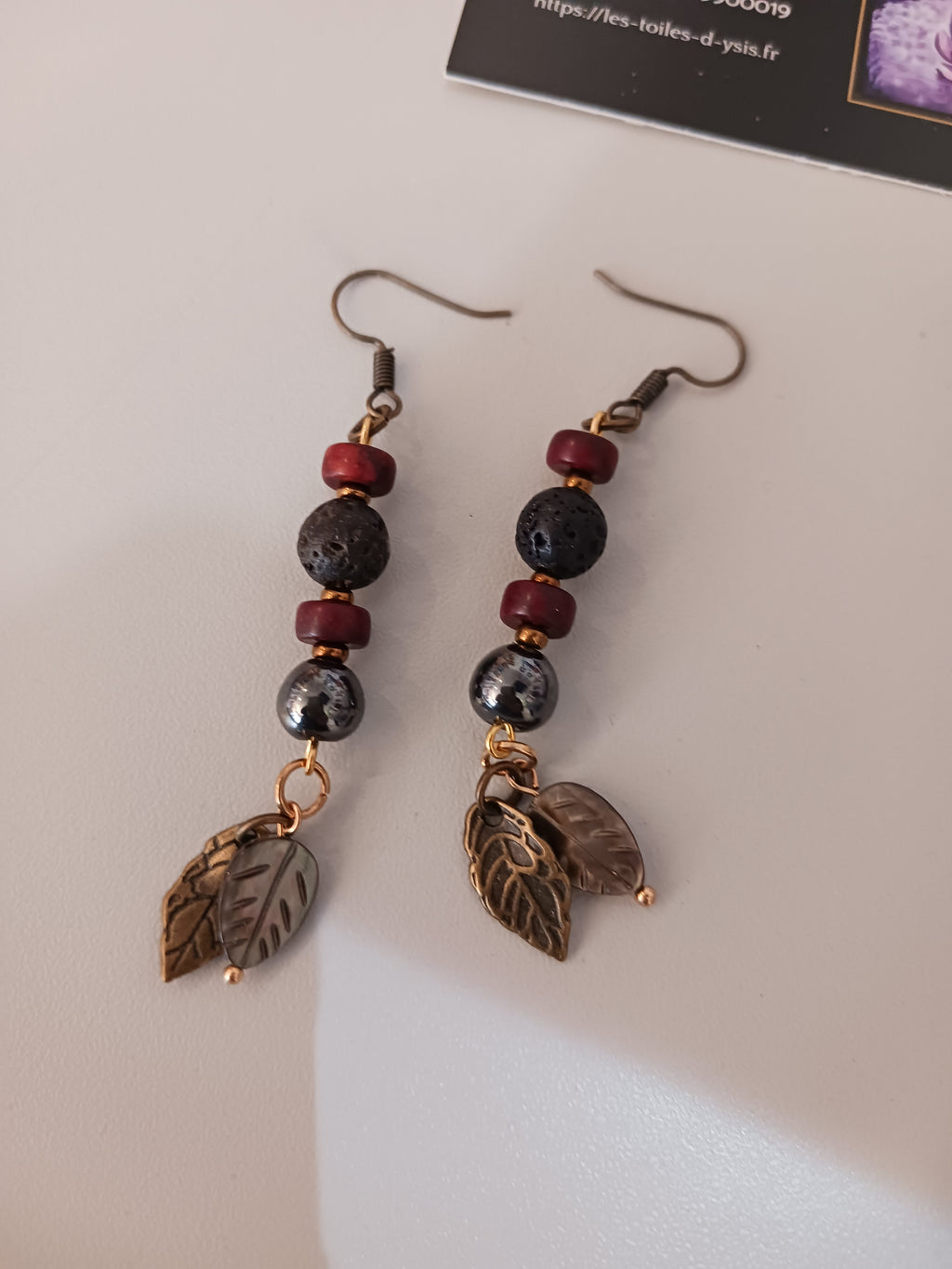 bijoux feuilles nacres et bronze
