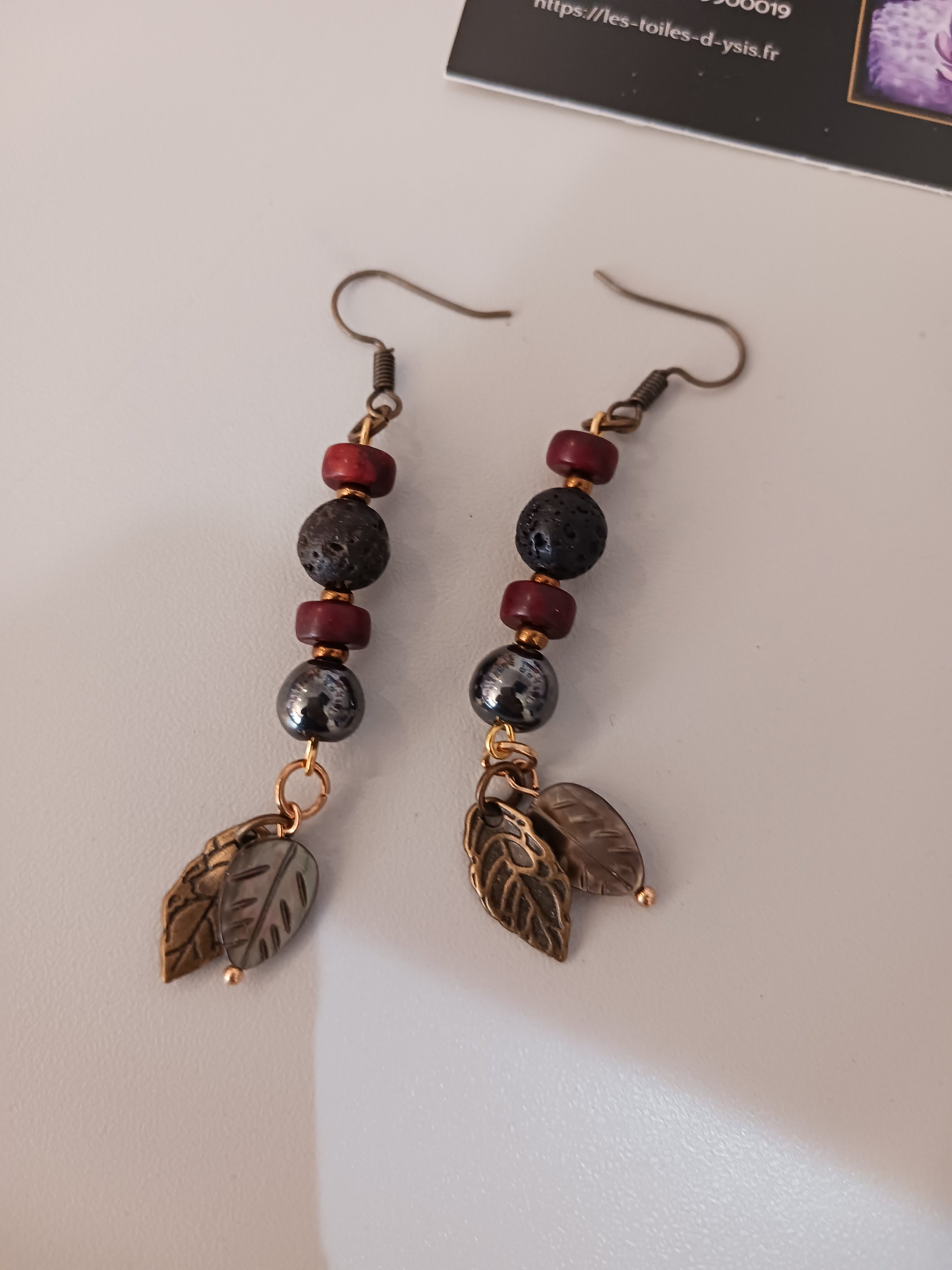 bijoux feuilles nacres et bronze