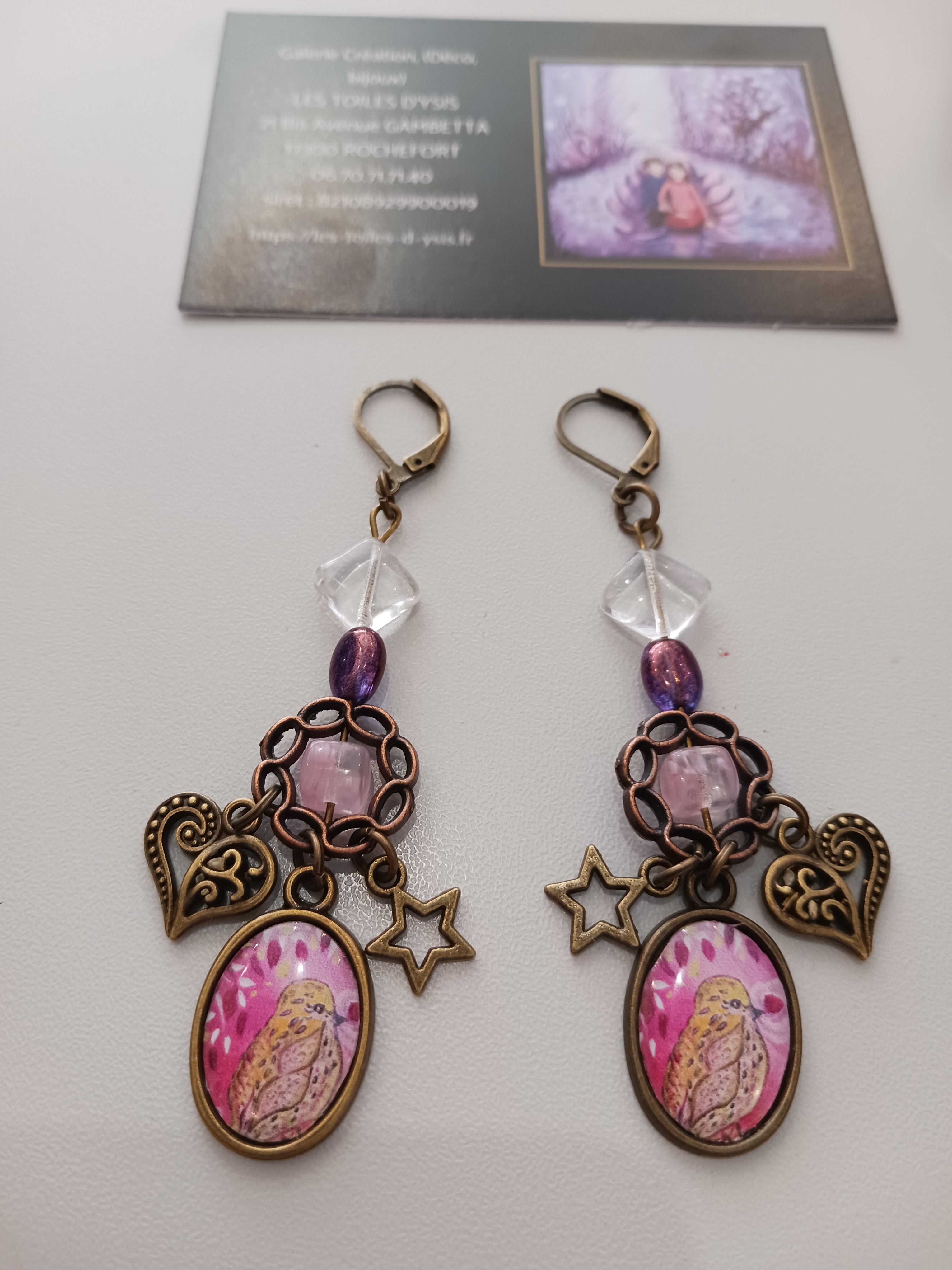 boucles oreilles rose mauve