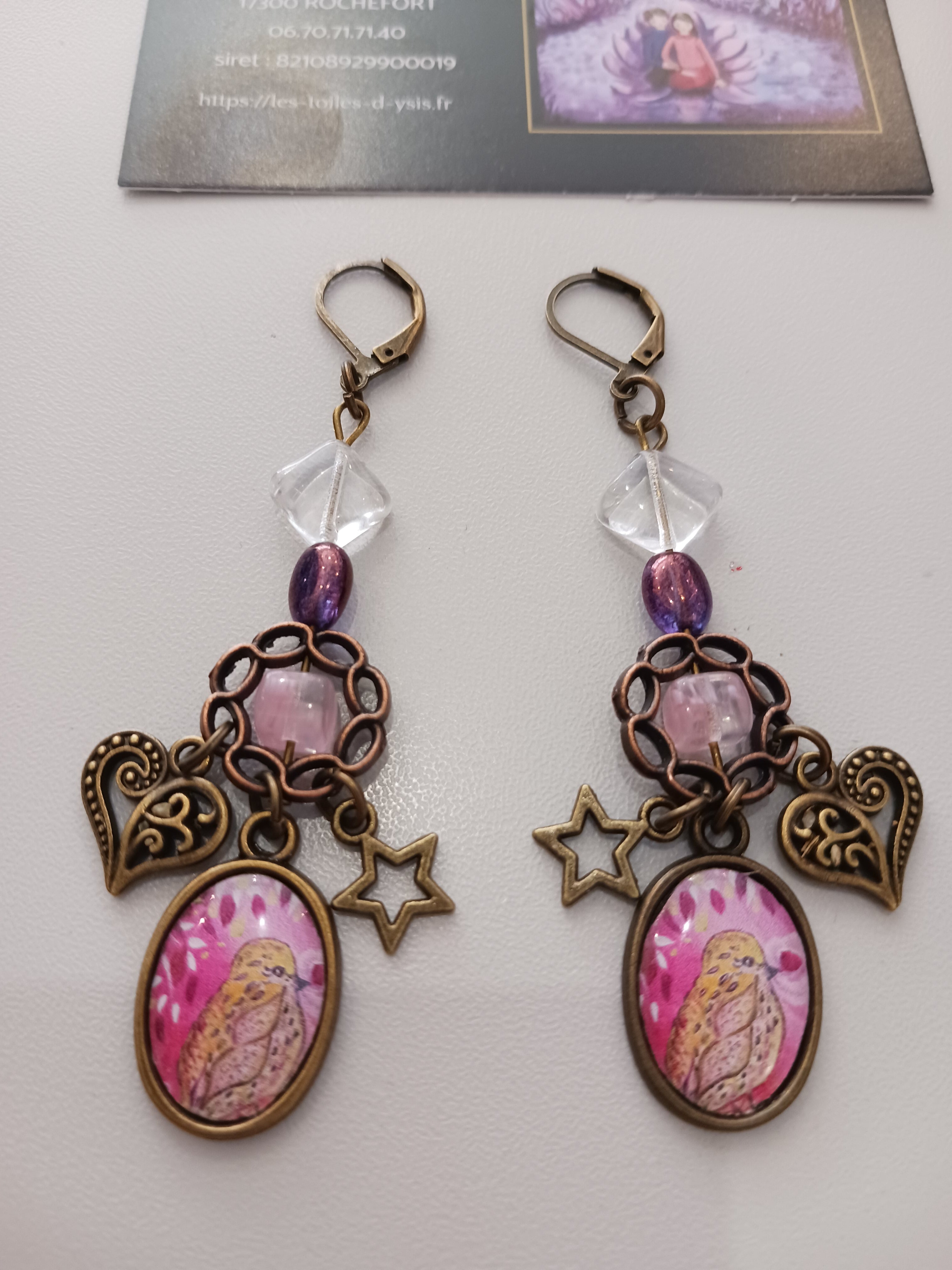 boucles bronzes, étoiles cœurs oiseau 
