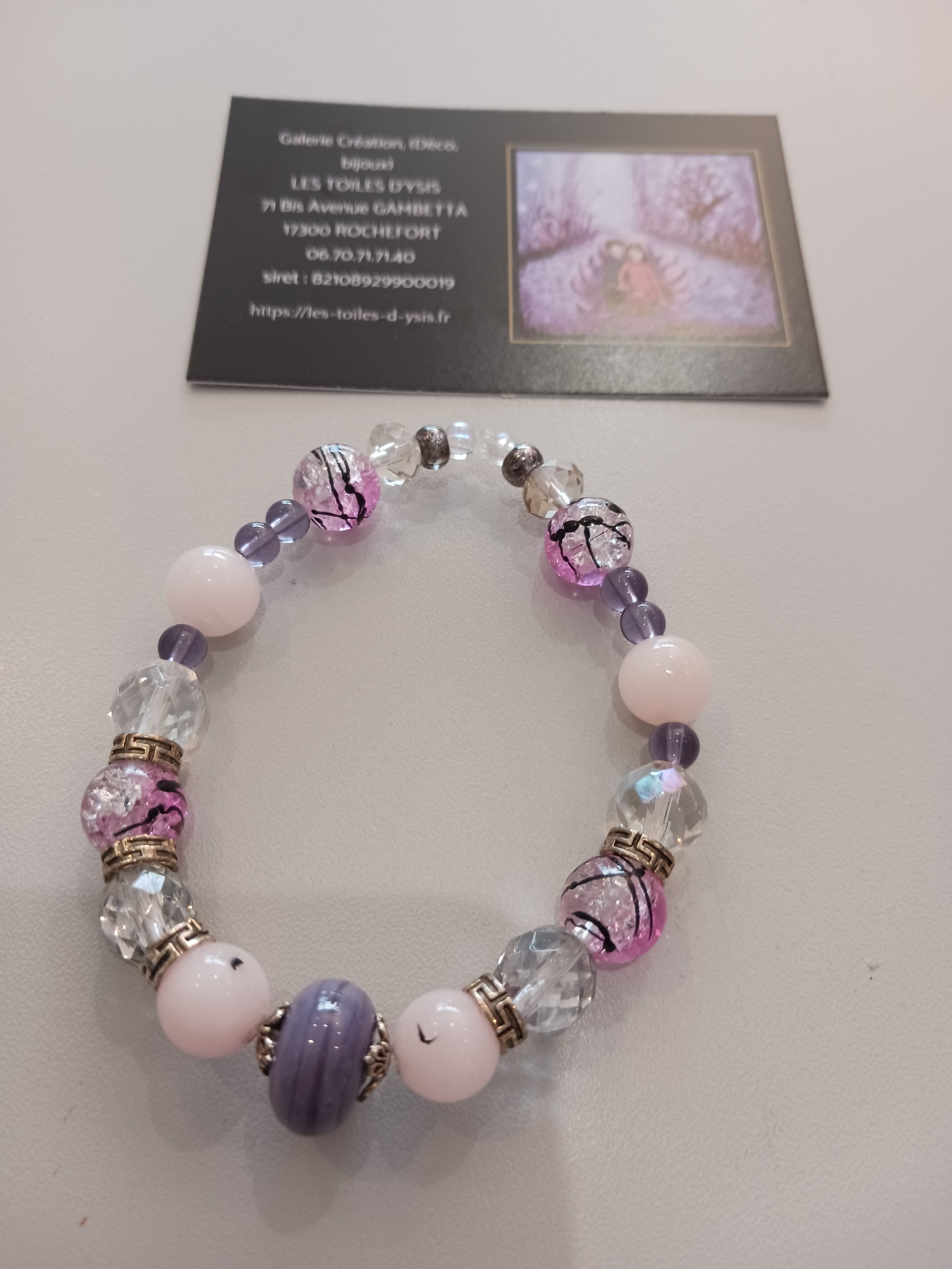 bracelet rose mauve et cristal