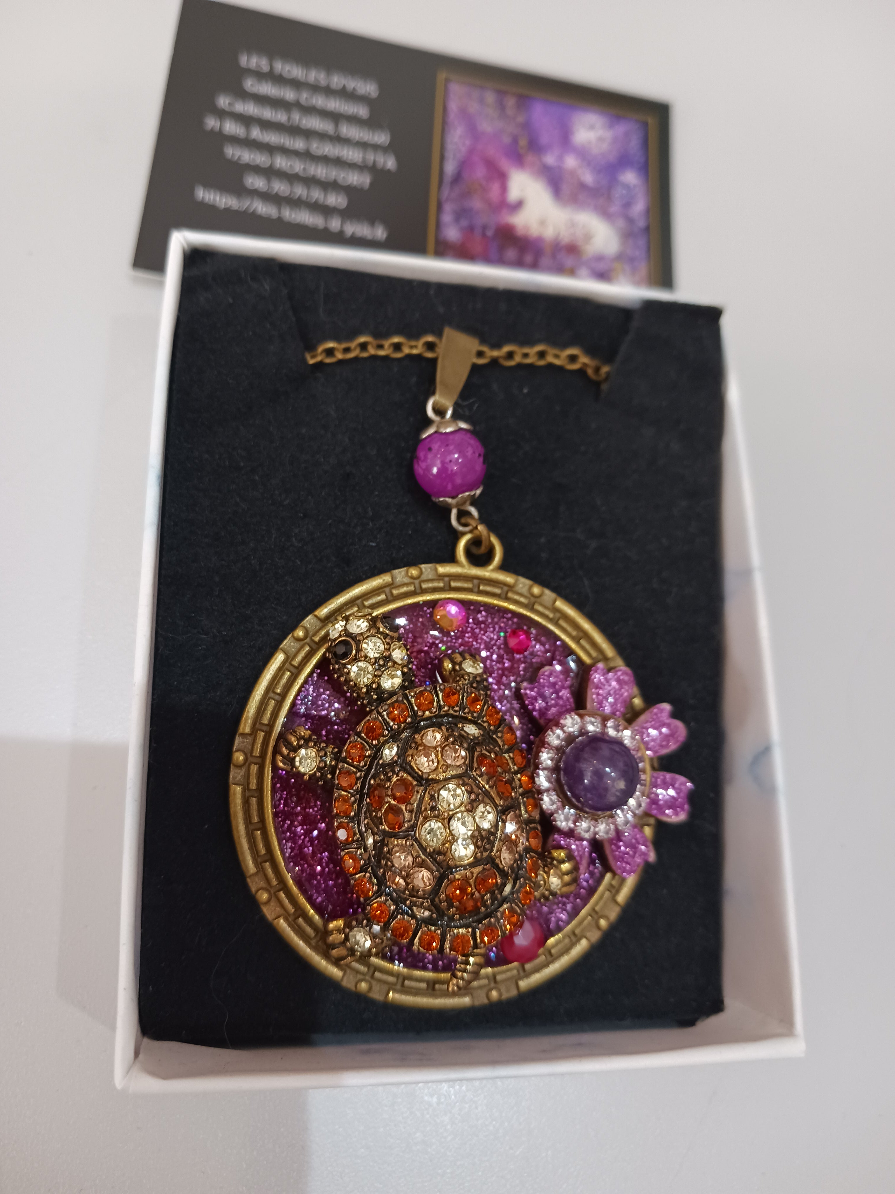 collier mauve rose orangé bronze