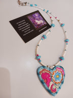 collier coeur rose et turquoise