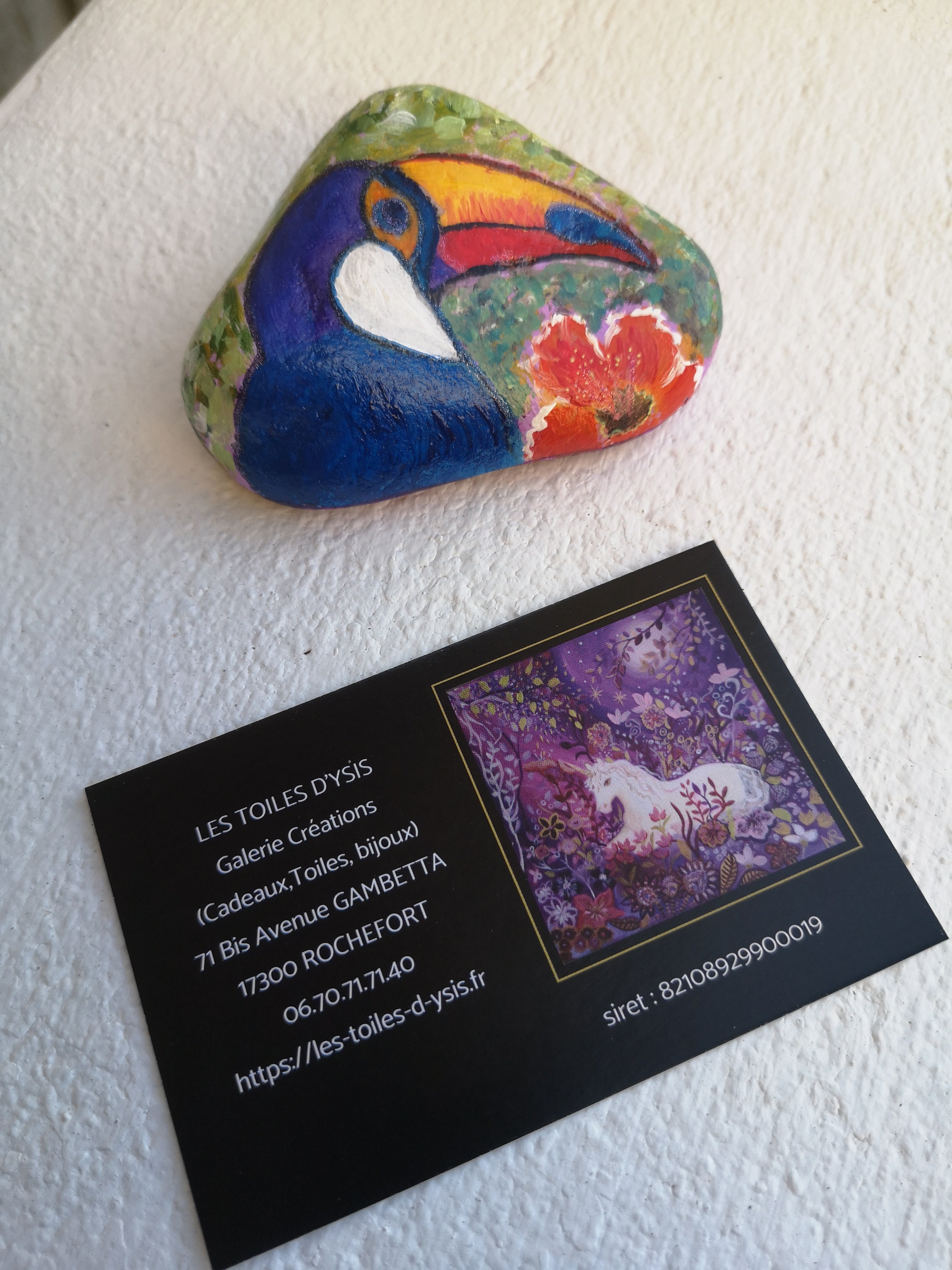galet toucan et hibiscus