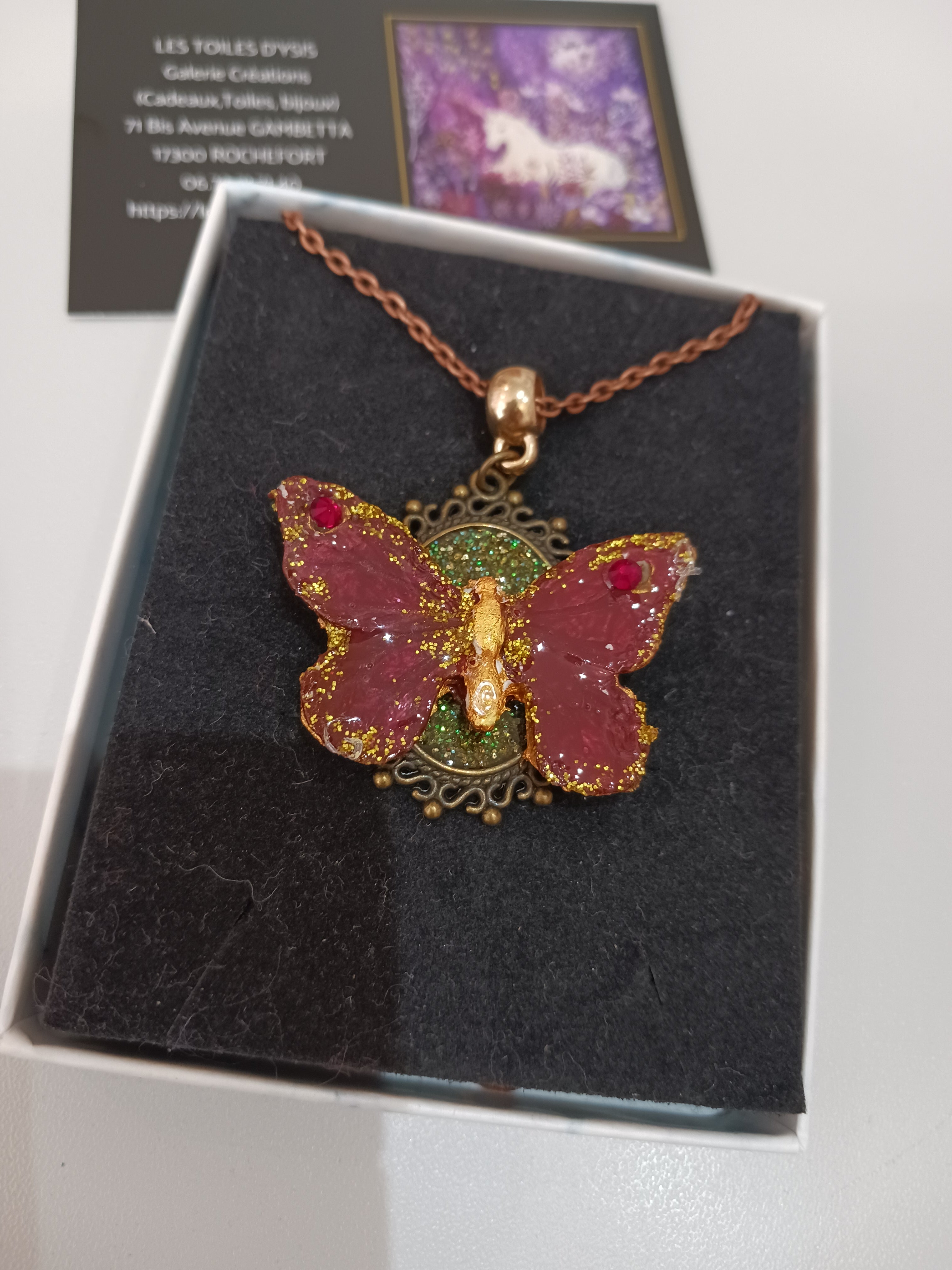 collier fait main, marron, verte, or