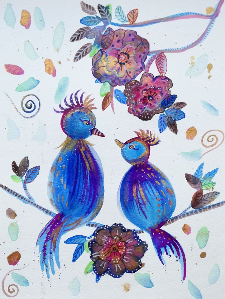 la leçon aquarelle à l'encre bleue