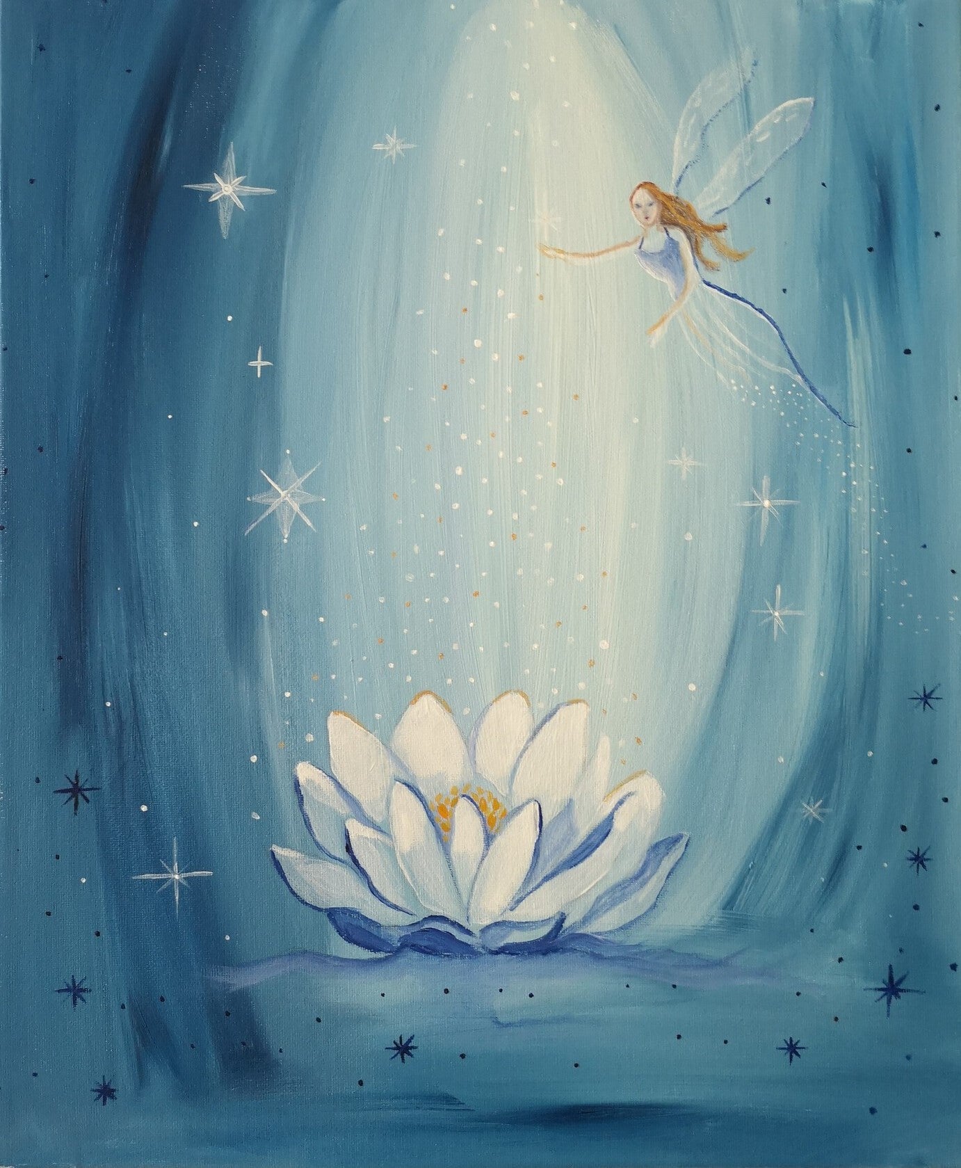 tableau féérique bleu et blanc