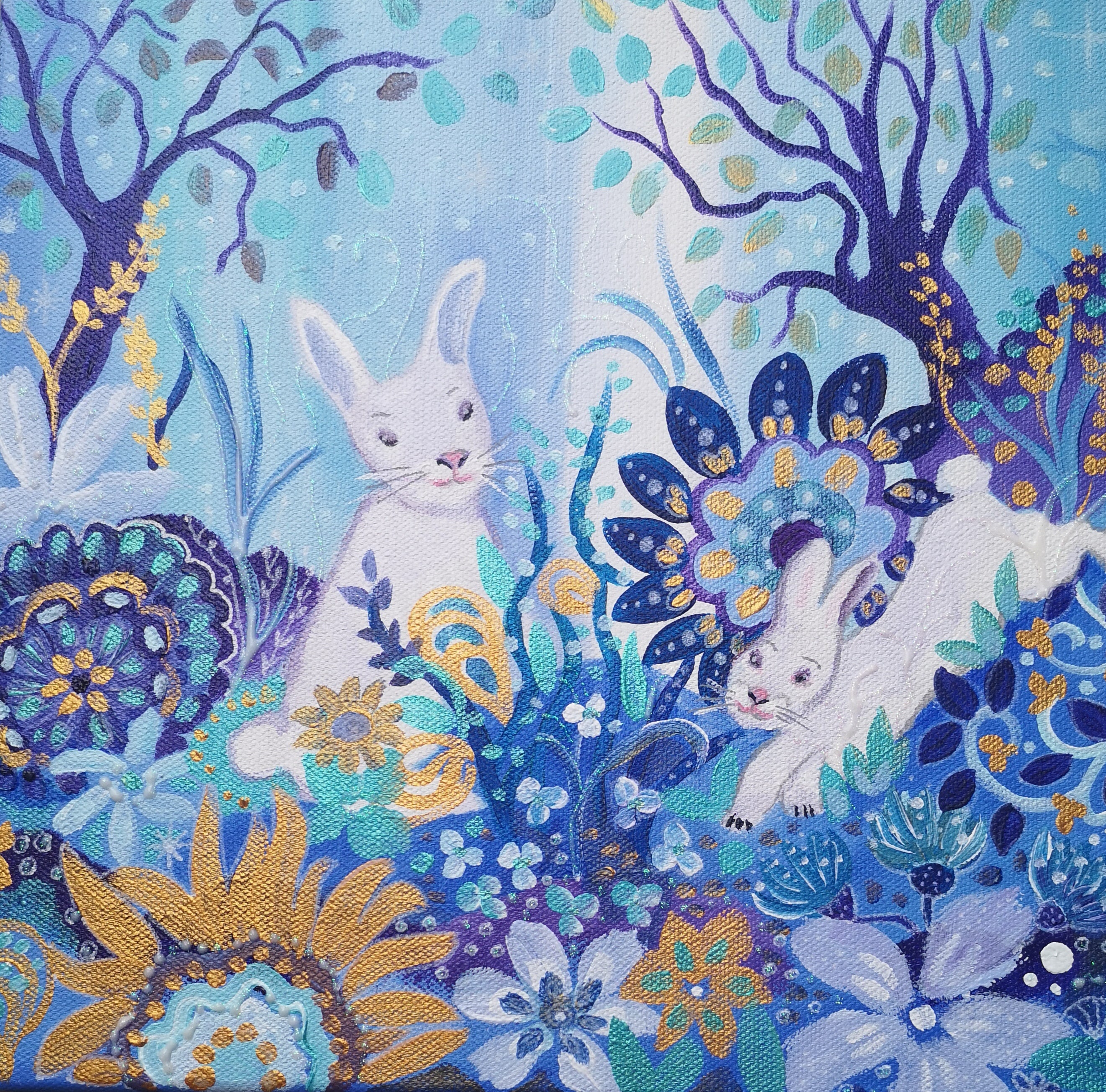 toile lapins et fleurs 