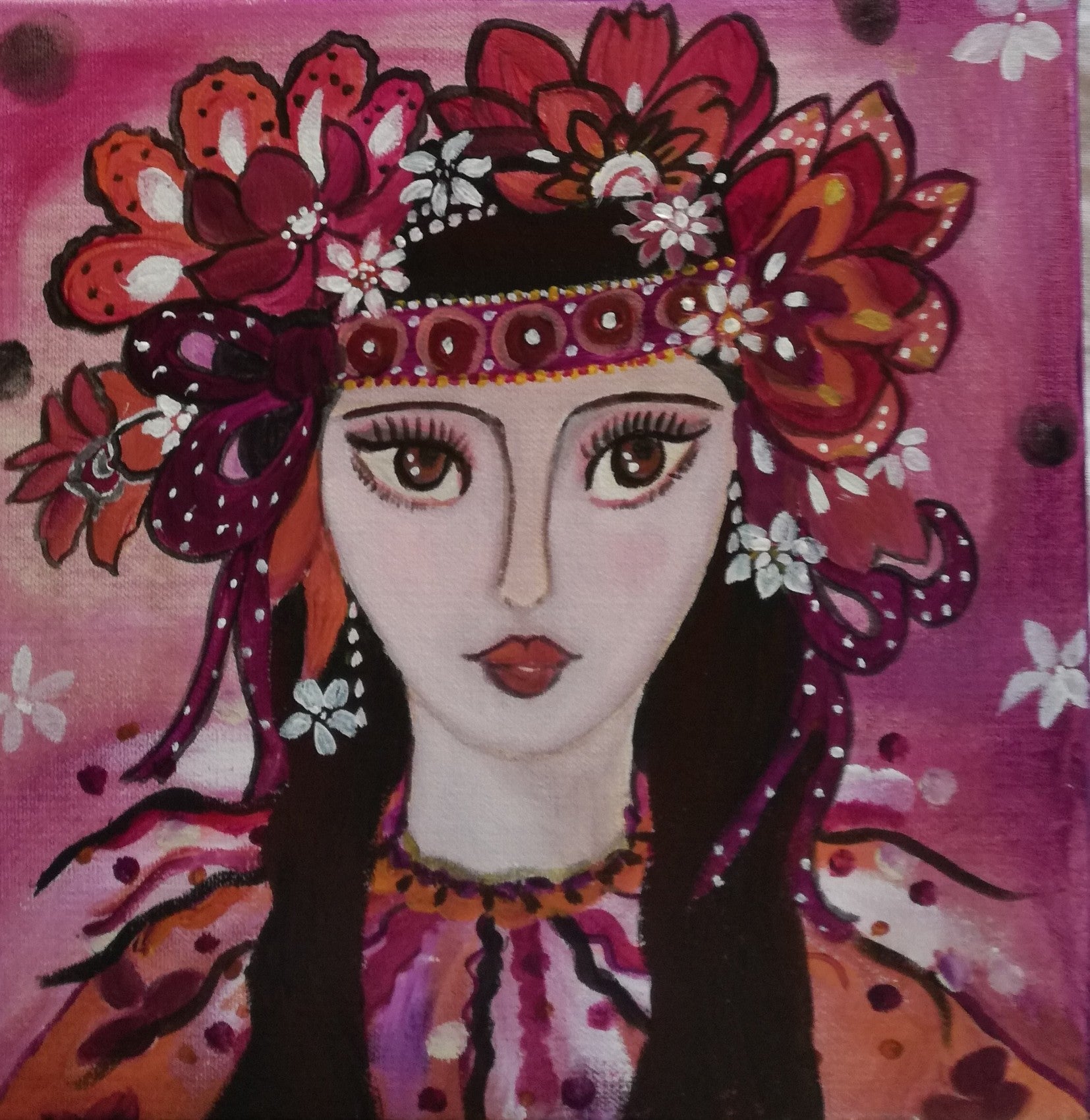 toile portrait rose orangé